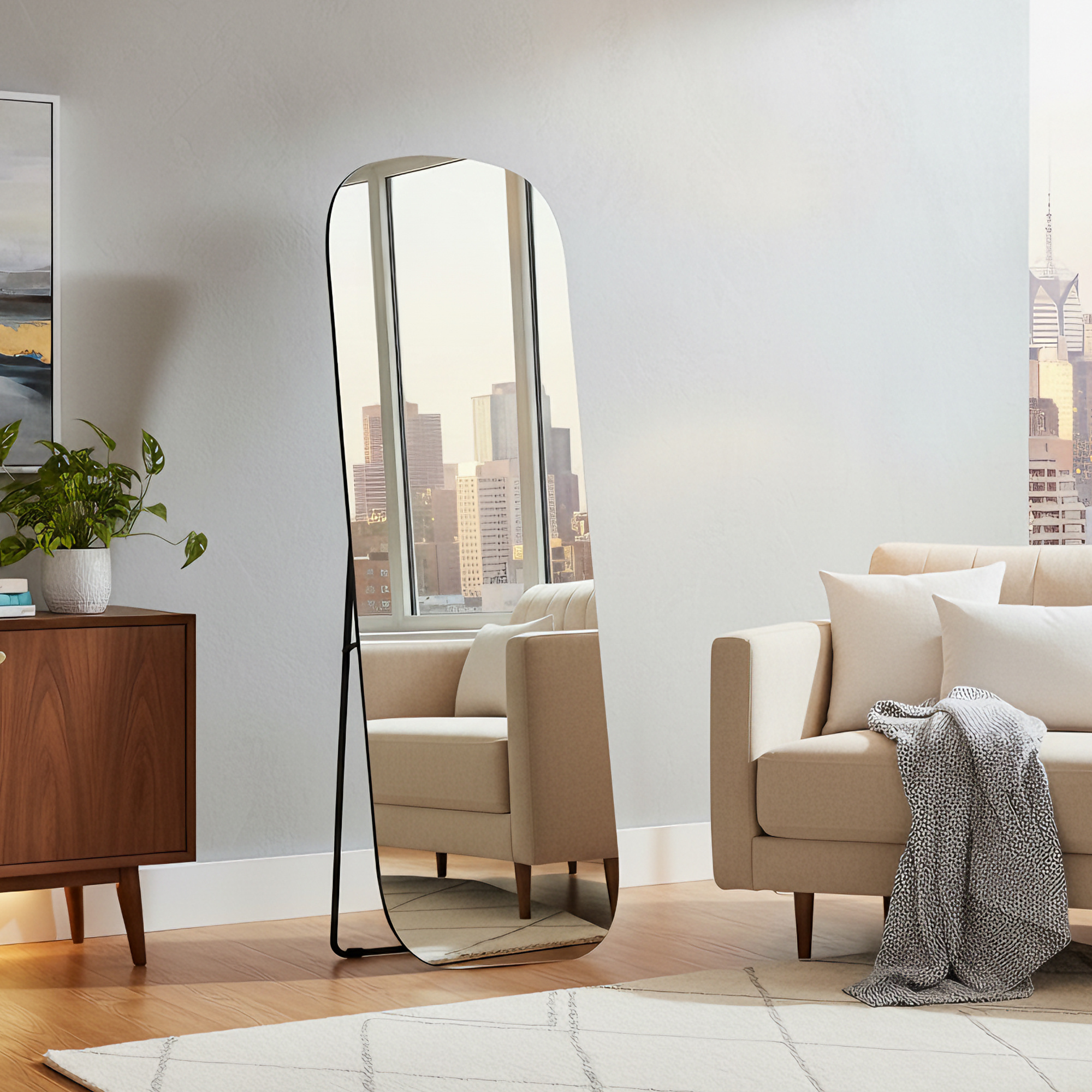 Full-length Mirror 160 X 50 Cm, Floor Mirror With Rounded Corners, High-quality Tempered Glass, Aluminum Alloy Frame, For Bedroom, Living Room, Closet, Ink Black