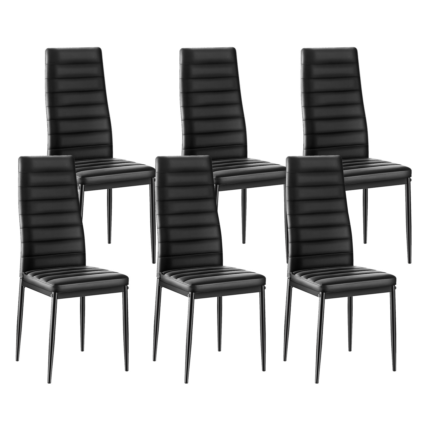 Image of Vevor Modern Dining Room Accent Chairs Set Of 6, Upholstered Leather Side Chair For Dining Tables, Space- Kitchen Table Chair With Thick Cushions And Metal Legs, Black