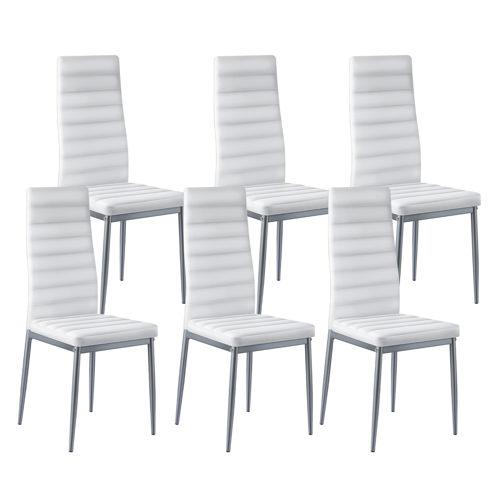 Image of Vevor Modern Dining Room Accent Chairs Set Of 6, Upholstered Leather Side Chair For Dining Tables, Space-saving Kitchen Table Chair With Thick Cushions And Metal Legs, White