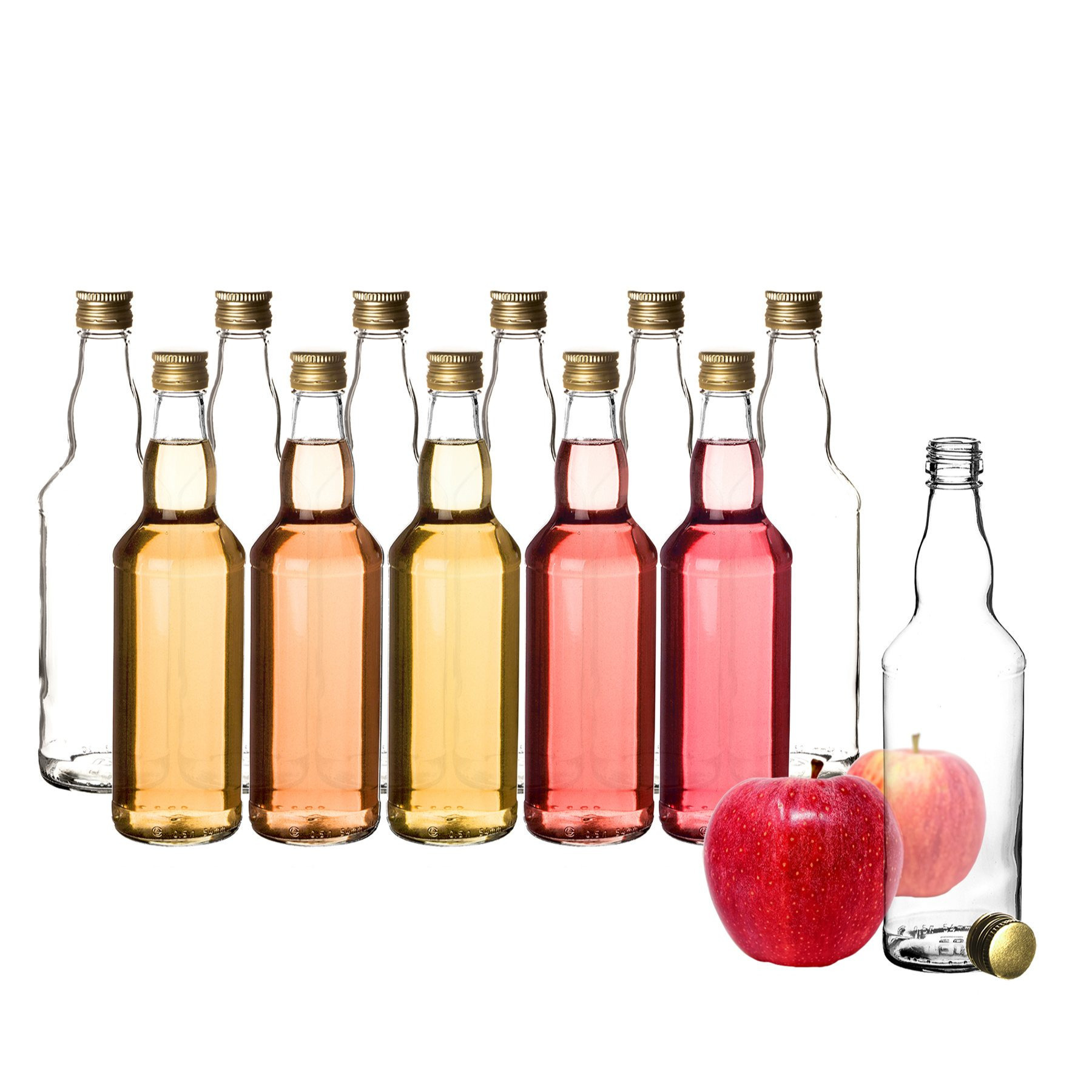 Image of Bigdean 12x Glass Bottles 500ml With Gold Screw Cap - Bottles For Juice, Liquor, Milk & Oil - Milk Bottle Juice Bottle Oil Bottle Screw Bottle