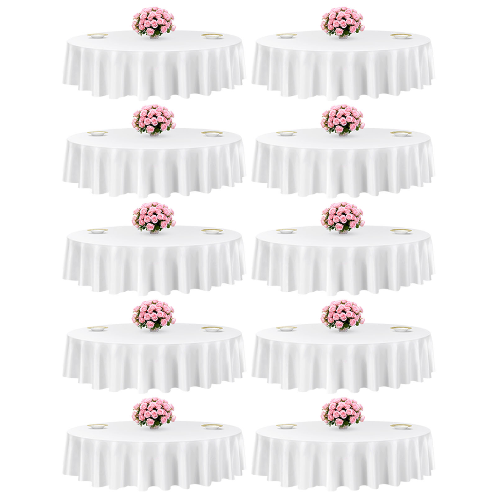 Image of Vevor White Round Tablecloths 10 Pack, 90 Inches In Diameter, Stain- & Wrinkle- Resistant, Machine Washable Table Clothes, Polyester Fabric Table Covers For Wedding, Party, Banquet, Formal Events
