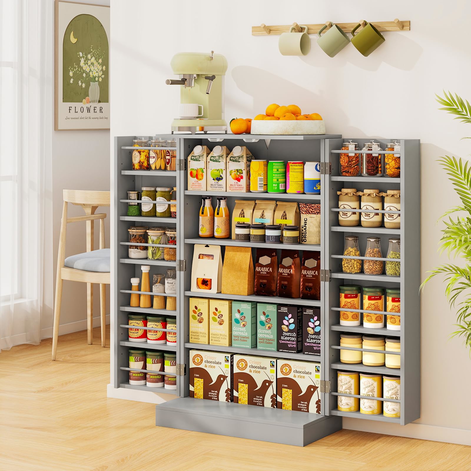 41" Freestanding Pantry Cabinet, 5-tier Kitchen Storage Cabinet With 2 Doors, 17 Shelves And 12