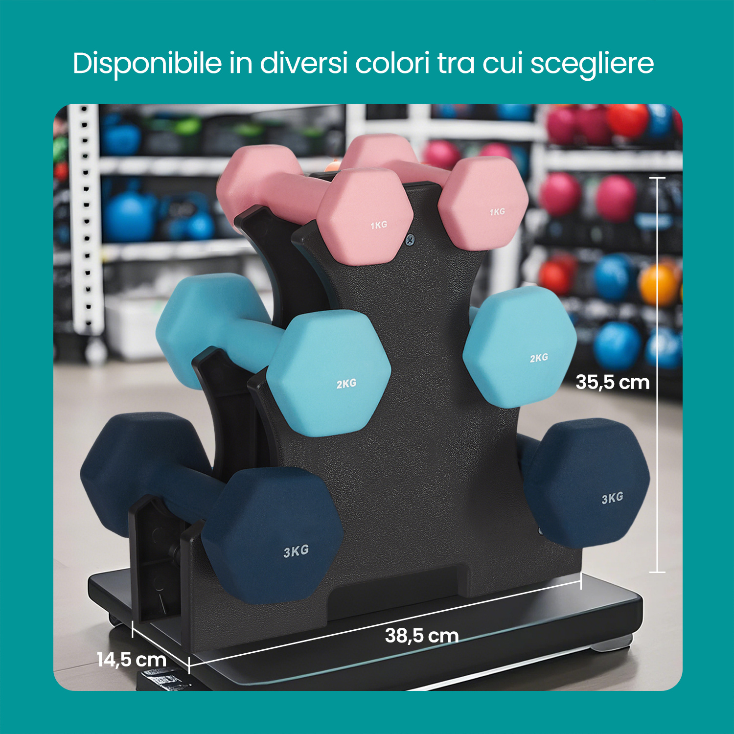 TEMU Manubri, attrezzatura fitness, rivestiti in gomma, con supporto per riporre, set di manubri, 3 , 2 x 1 kg, 2 x 2 kg, 2 x 3 kg, adatti per e