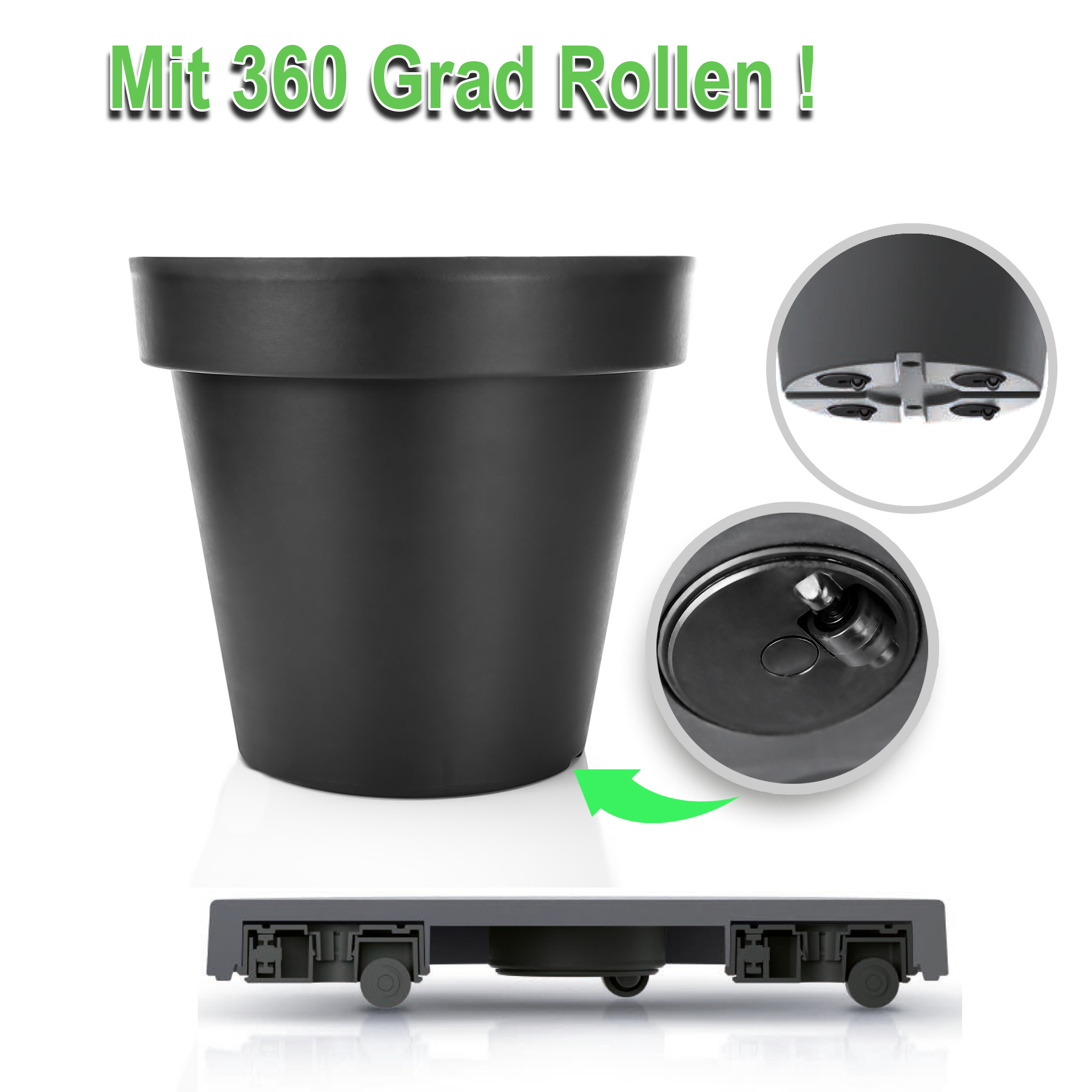 Image of Bigdean Xxl Flower Pot Ø60 Cm Classic - With 360-degree Wheels, Resealable Water Drain - Weatherproof Plastic - Large Planter Suitable For Indoor & Outdoor Use