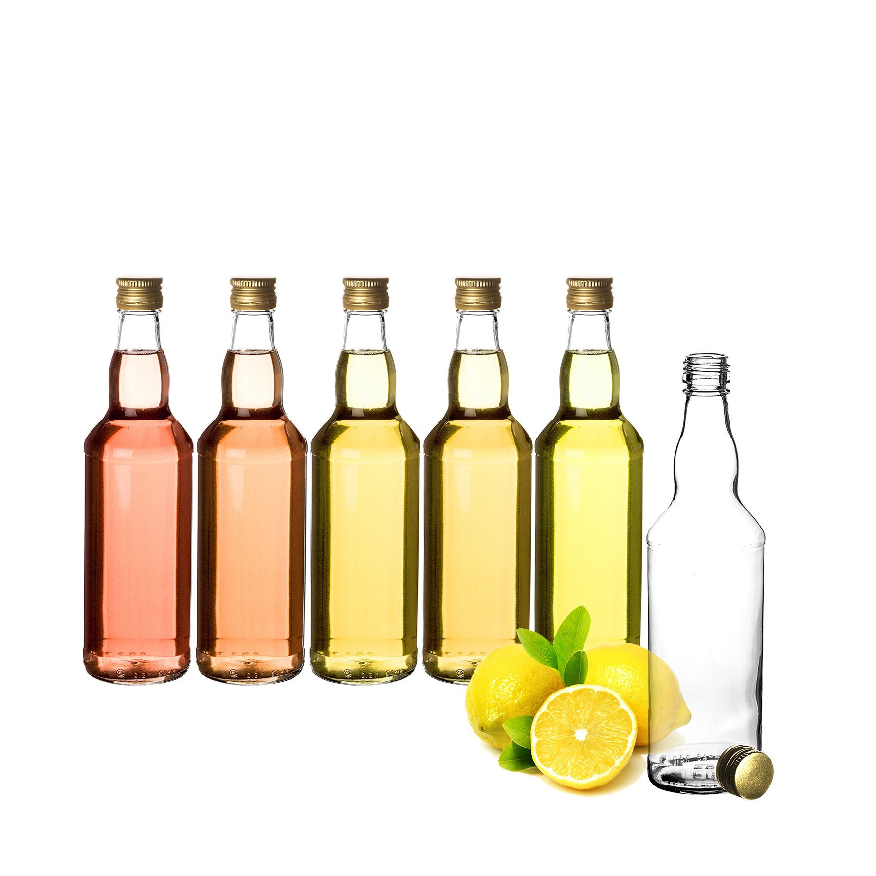 Image of Bigdean 6x Glass Bottles 500ml With Screw Cap In Gold - Bottle For Filling With Juice, Liqueur, Milk & Oil - Milk Bottle Juice Bottle Oil Bottle Screw Bottle