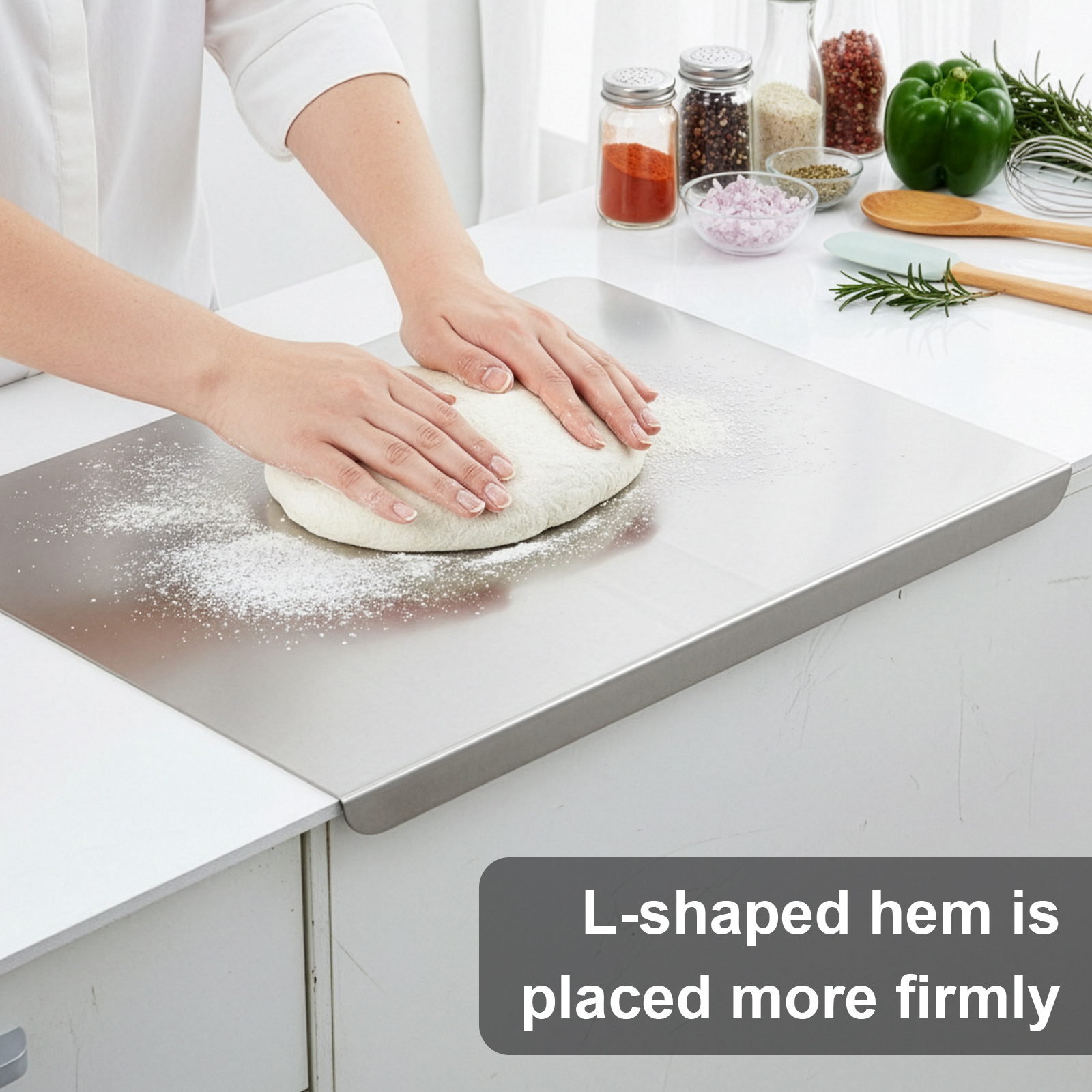 shipping 1pc of stainless steel cutting board a sturdy chopping board suitable for meat fruits vegetables bread and baking featuring a non slip design with a lip details 1