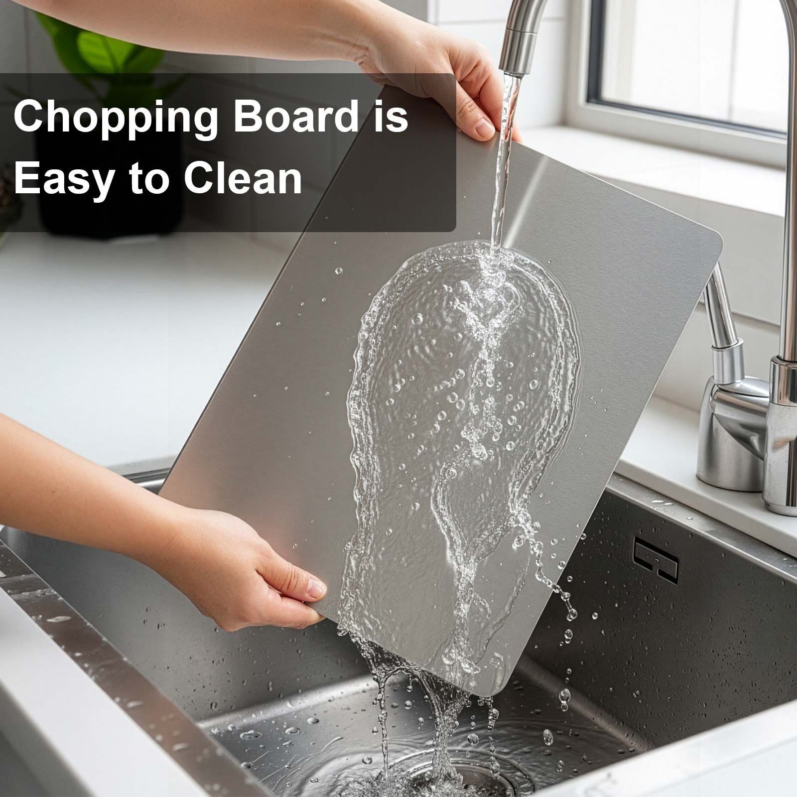 shipping 1pc of stainless steel cutting board a sturdy chopping board suitable for meat fruits vegetables bread and baking featuring a non slip design with a lip details 4