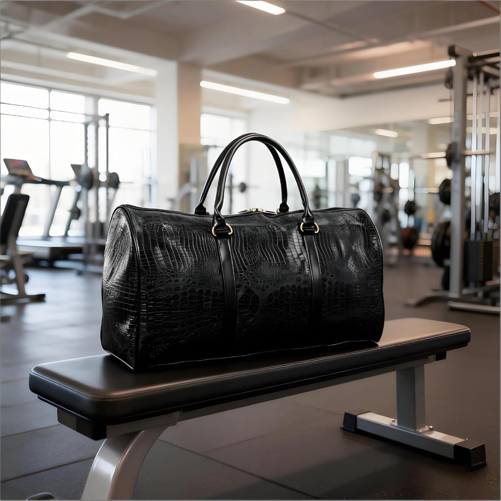 sport duffle bag   bag for women men vintage crocodile pattern weekender overnight luggage   handbag luggage bag     details 1