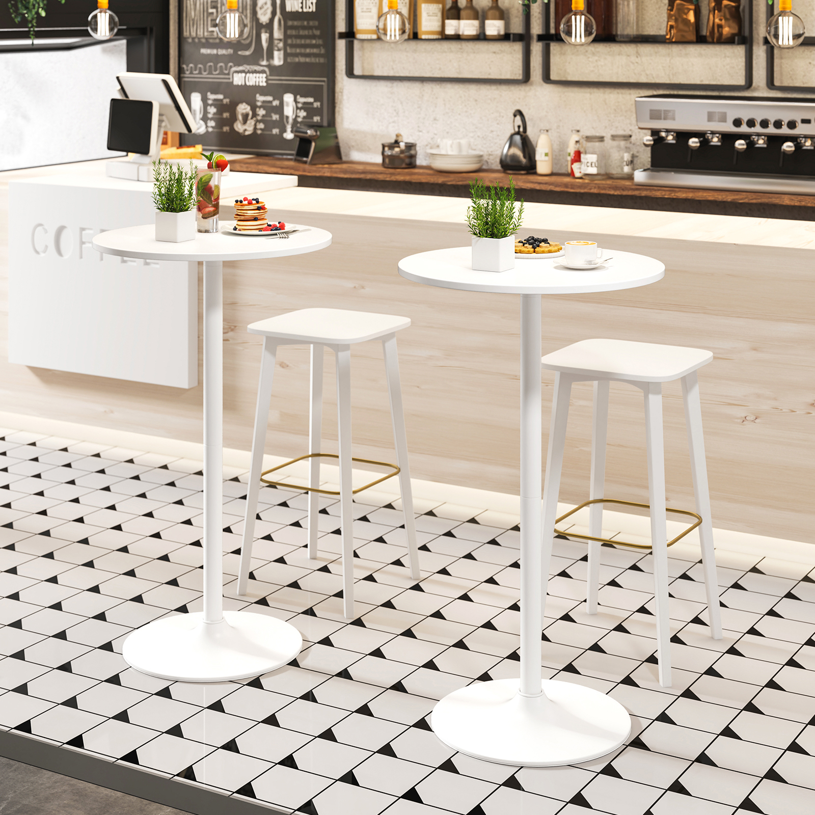 Image of 2pcs Round Bistro Tables, Convertible 40" Bar Height Table/22" Coffee Table With Heavy Duty Metal Base, High Top Pub Tables For Home Bar, Dining Room And Restaurant