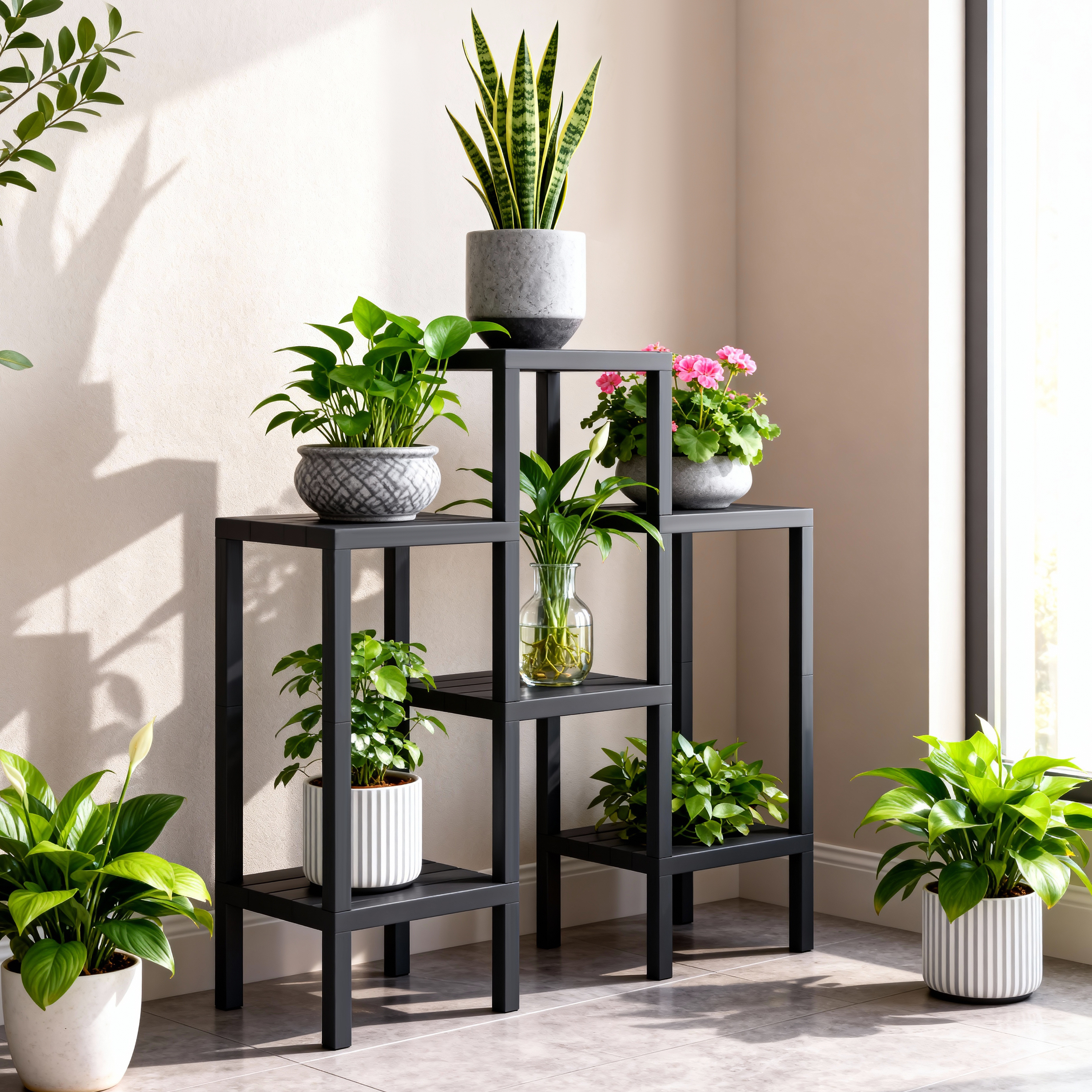 Image of 6-tier Flower Stands Plant Rack, 6-tier Plastic Plant Stands For Balcony, Living Room Decor, Garden, Terrace And Office