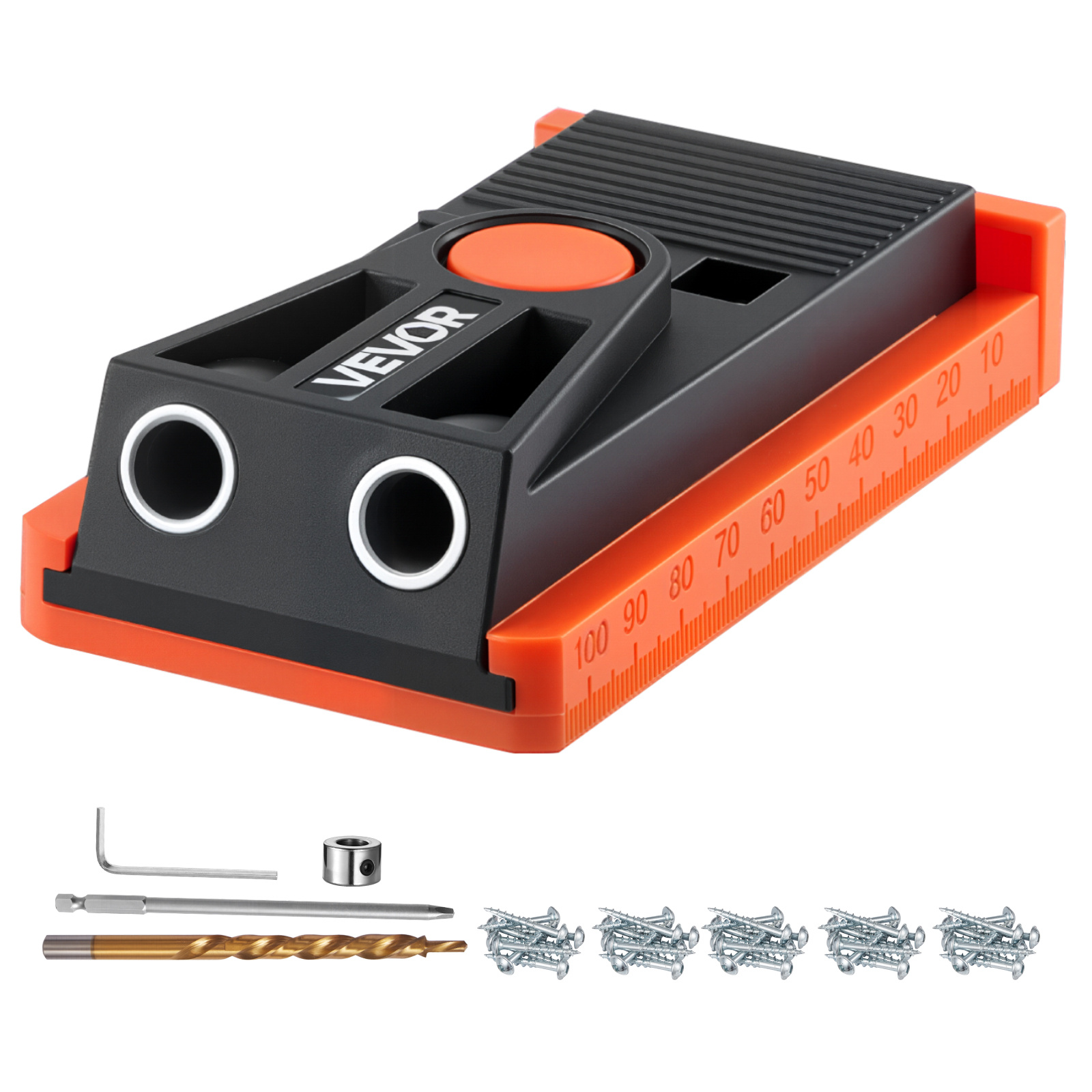 Image of Vevor Pocket Hole Jig Kit, 12.7 To 38.1 Mm Adjustable, Mini Jig Pocket With Step Drill, Hex Wrench, Drill Stop Ring, Square Drive Bit, And Screws, Reinforced Nylon Frame, For Woodworking