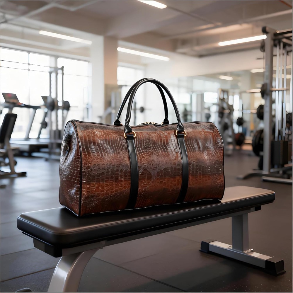 sport duffle bag   bag for women men vintage crocodile pattern weekender overnight luggage   handbag luggage bag     details 4