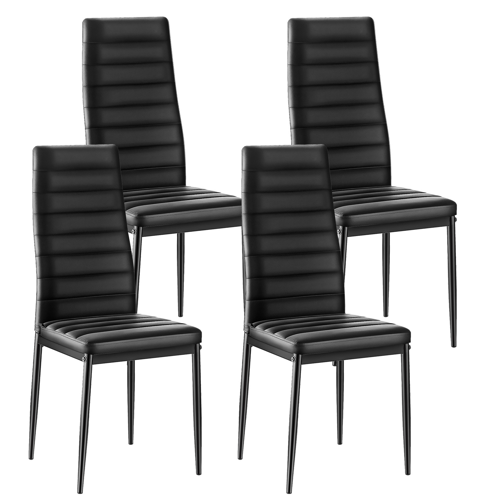 Image of Vevor Modern Dining Room Accent Chairs Set Of 4, Upholstered Leather Side Chair For Dining Tables, Space- Kitchen Table Chair With Thick Cushions And Metal Legs, Black