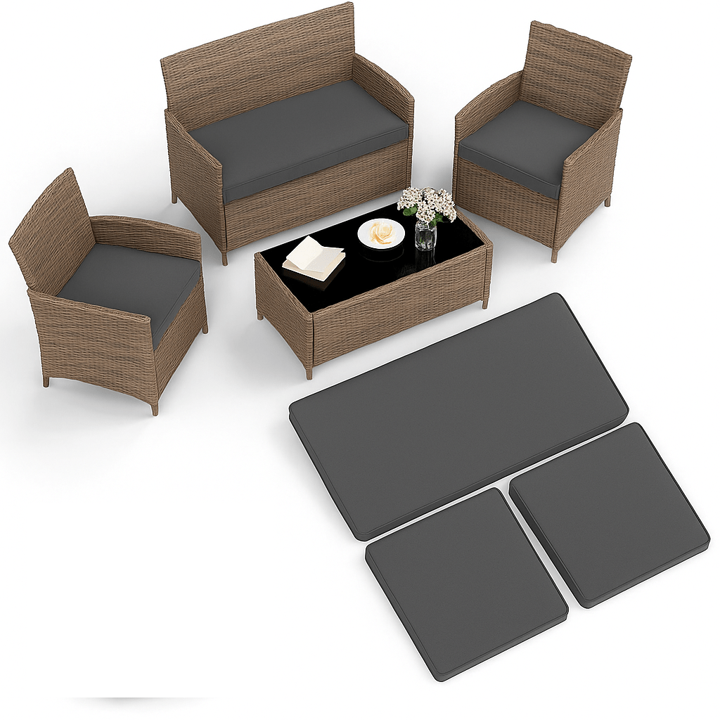 TEMU 3pcs Rattan Outdoor Furniture Seat Cushion Pads, Outdoor Replacement Cushions For Rattan Set, Water-resistant Outdoor Chair Cushions Garden Seat