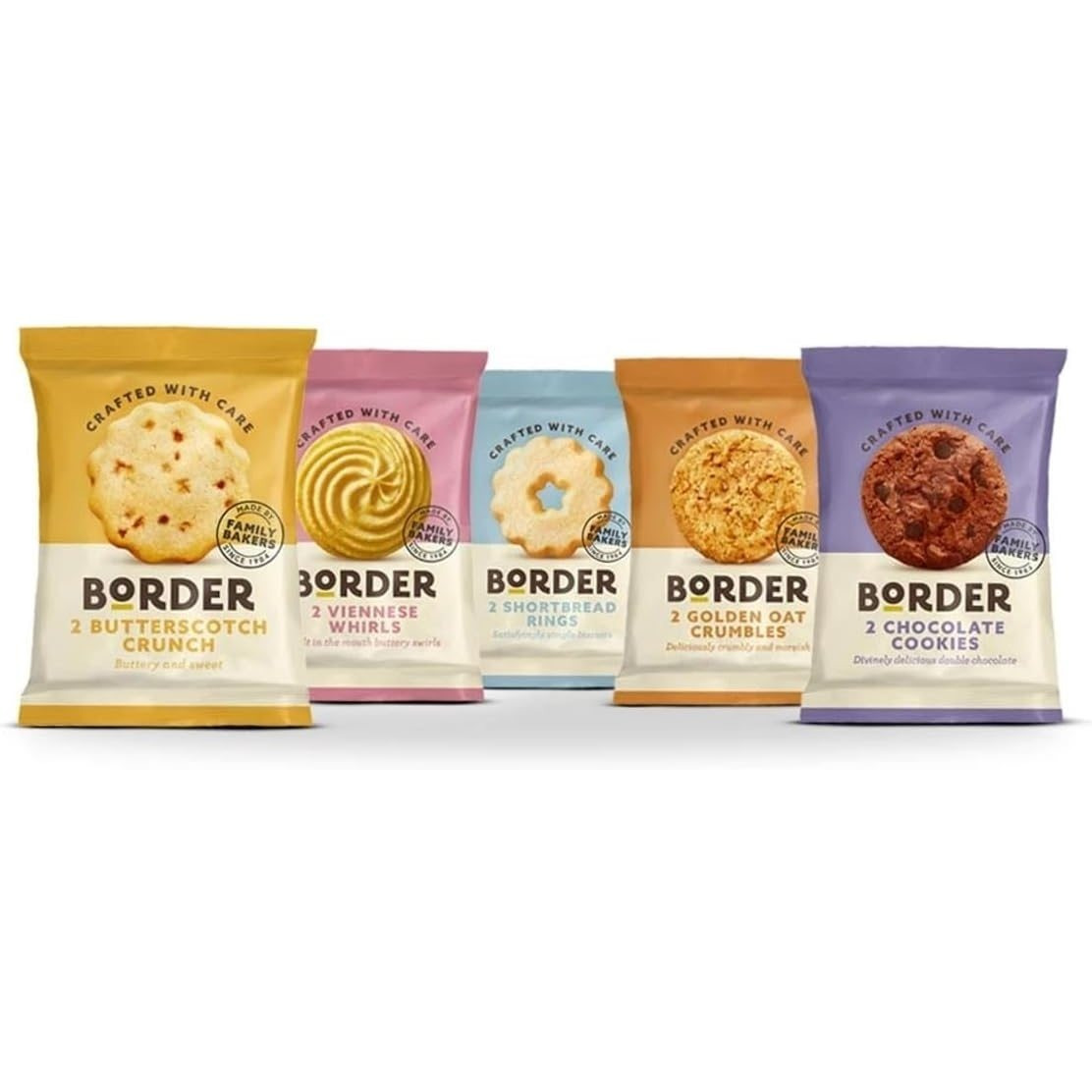TEMU 25 X Border Biscuits Mini Mixed Flavour Packs - Contains 5 Flavours Assortment
