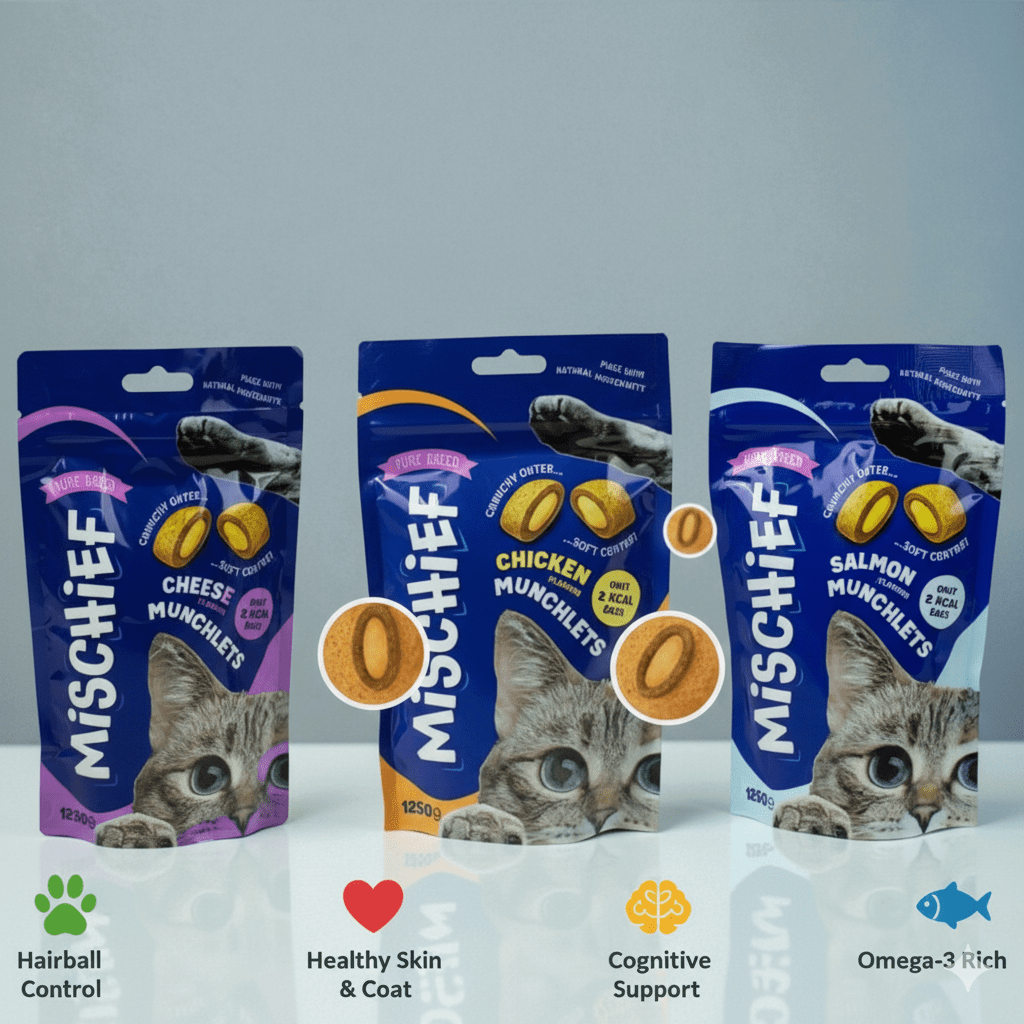 TEMU 3 Pillow Cat Treats - 125g | Crunchy & Creamy Snacks For Cats | In Salmon, Flavors