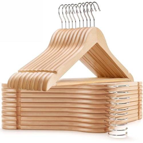 set di 20 grucce in legno – grucce in legno massello con barra per pantaloni, tacche e ganci a 360° per abiti, camicie e giacche
