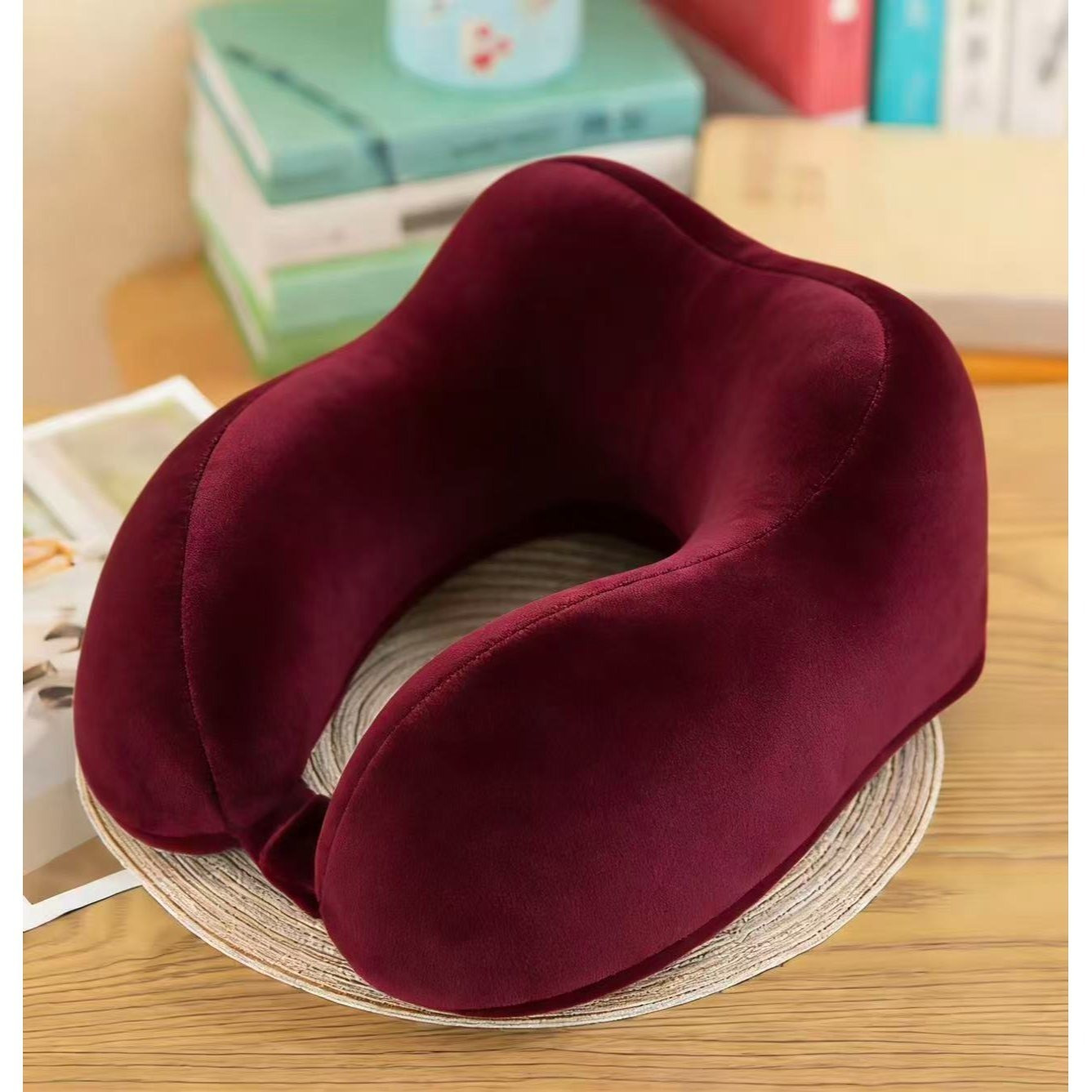 TEMU ALMOHADA DE VIAJE U,TECIOPELO Y ESPUMA MEMORIA