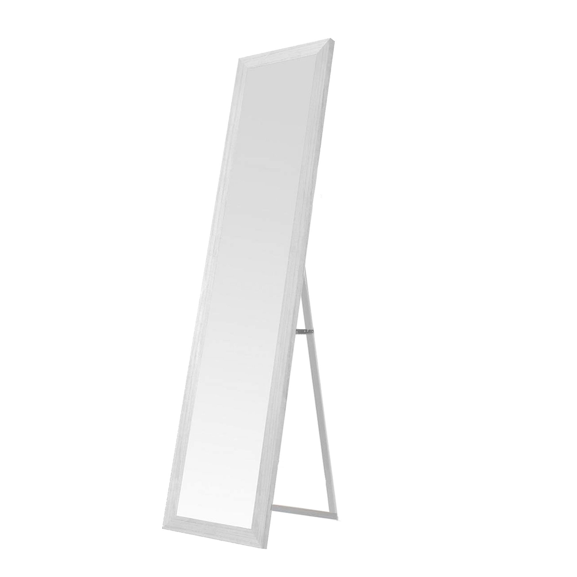 TEMU Espejo de Pie de Madera 157x37 cm – MDF Decapado, Estilo Nórdico, Pie Regulable