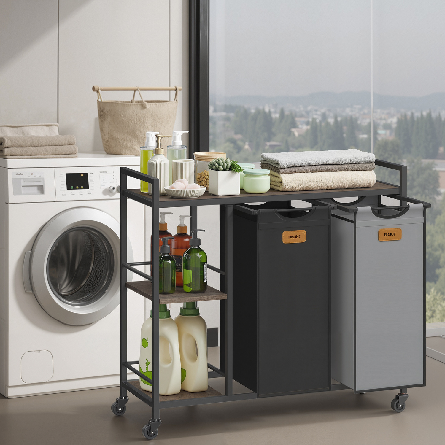 TEMU Laundry Basket 2 Compartments, 100l Laundry Basket, Laundry Basket With Wheels, Laundry Cart With Shelves, Laundry Bag, Removable Laundry