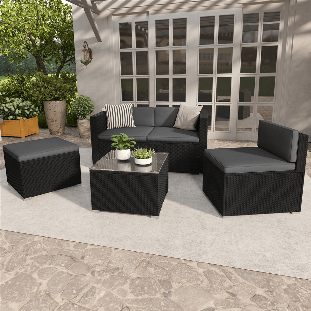   5pcs sofa set balcony furniture set garden pieces consisting of 2 corner sofas sofa chair side table made of pe rattan patio set lounge set with seat cushions