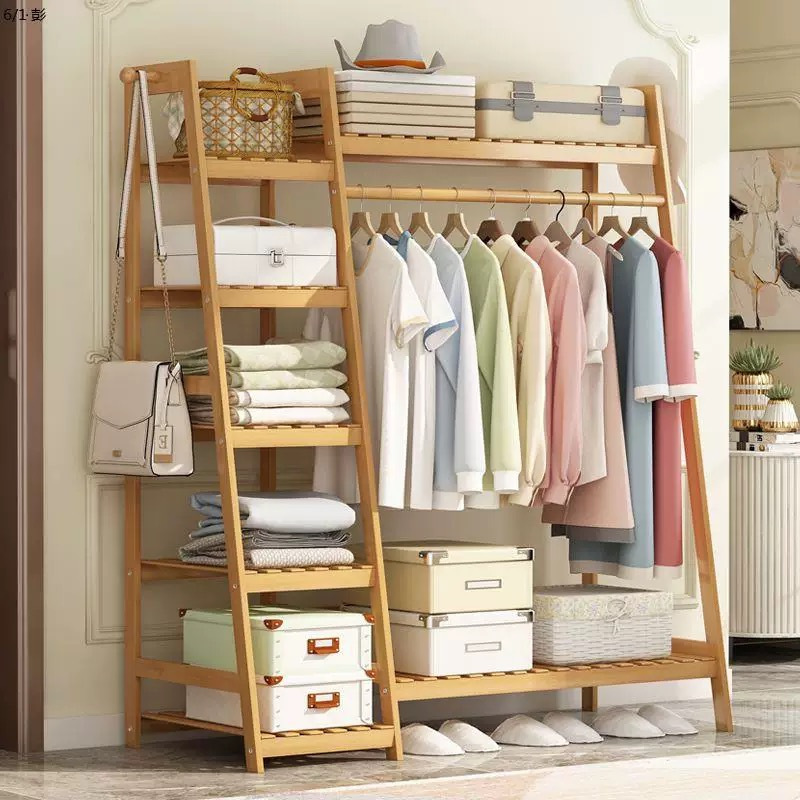 Image of Multifunctional Clothing Rack Featuring 5 Side Storage Shelves. An Open Wardrobe With Hangers And A Shelf For Hats, Suitable For Home Storage, With Side Hooks For Hats Ideal For Bedrooms And Hat Rooms
