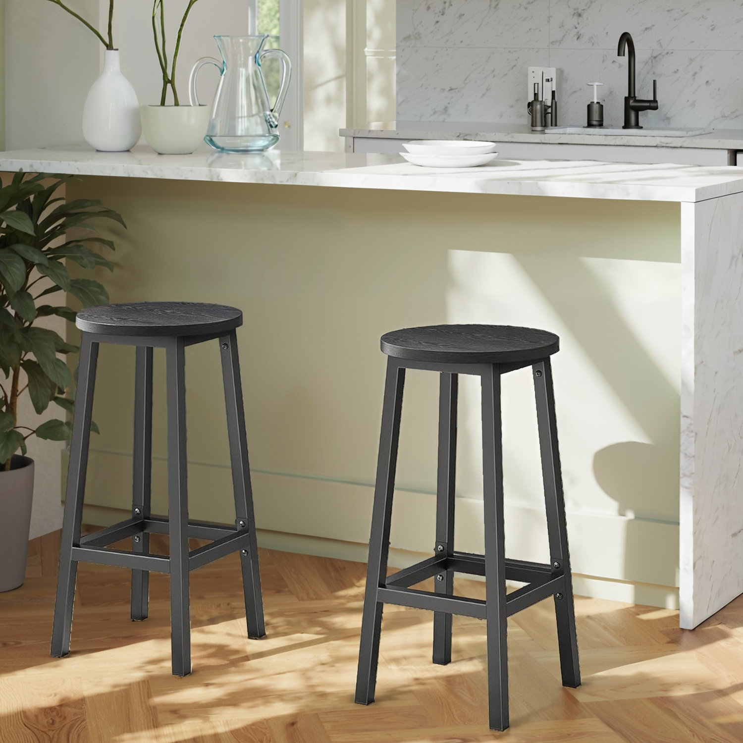 Bar Stools Set Of 2, Kitchen Stools, Bar Chairs Footrest, 65 Cm High, For Kitchen, Living Room, Dining Room