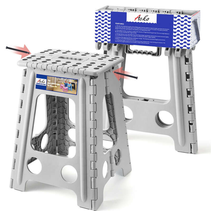 E-shop 46cm Faltbarer Hocker, Tragbarer Tritthocker, Faltbarer Hocker, Faltbarer Kick-Hocker, Badezimmerhocker, Faltstuhl, Fußhocker Bis zu 150kg für