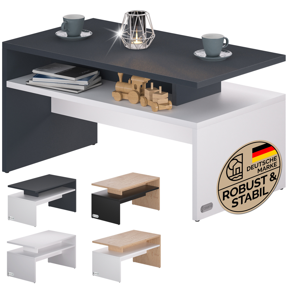 Casaria® Coffee Table For Living Room, Wooden With Storage Space 95x55x50cm, Scratch-resistant, Modern Side Table, Console Table For Couch Sofa, Versatile Design, And Stable, Easy To Assemble