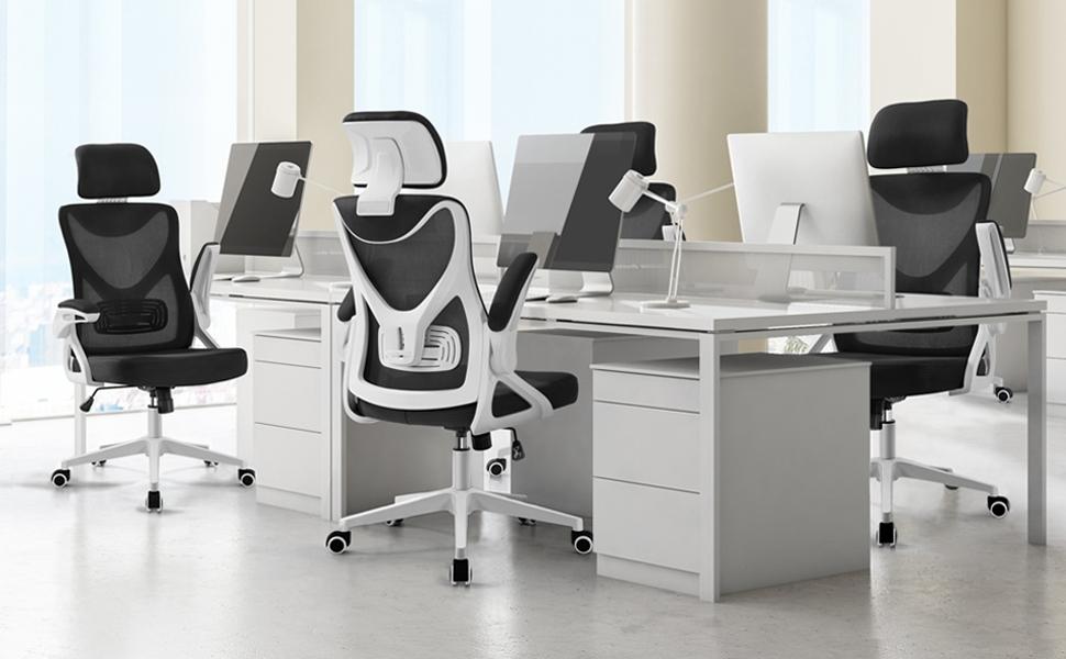 silla de    , silla de escritorio ergonómica con brazos plegables, silla   con respaldo y reposacabezas ajustable, carga   de   136 kg Detalles del producto 3