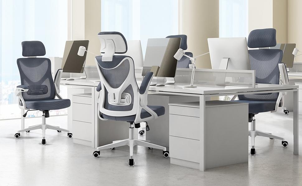 silla de    , silla de escritorio ergonómica con brazos plegables, silla   con respaldo y reposacabezas ajustable, carga   de   136 kg Detalles del producto 1