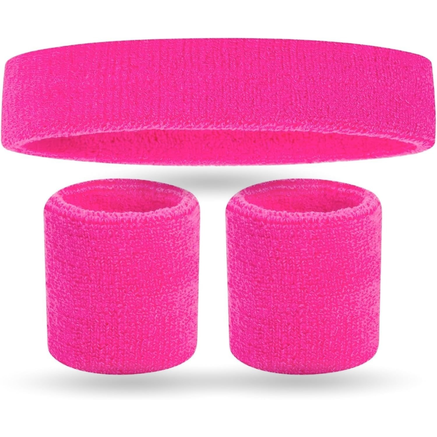 E-shop TK 3er Set Schweißband 80er 90er - & Karneval pink mit Stirnband - als Accessoire Kostüm zu 80er 90er Outfit