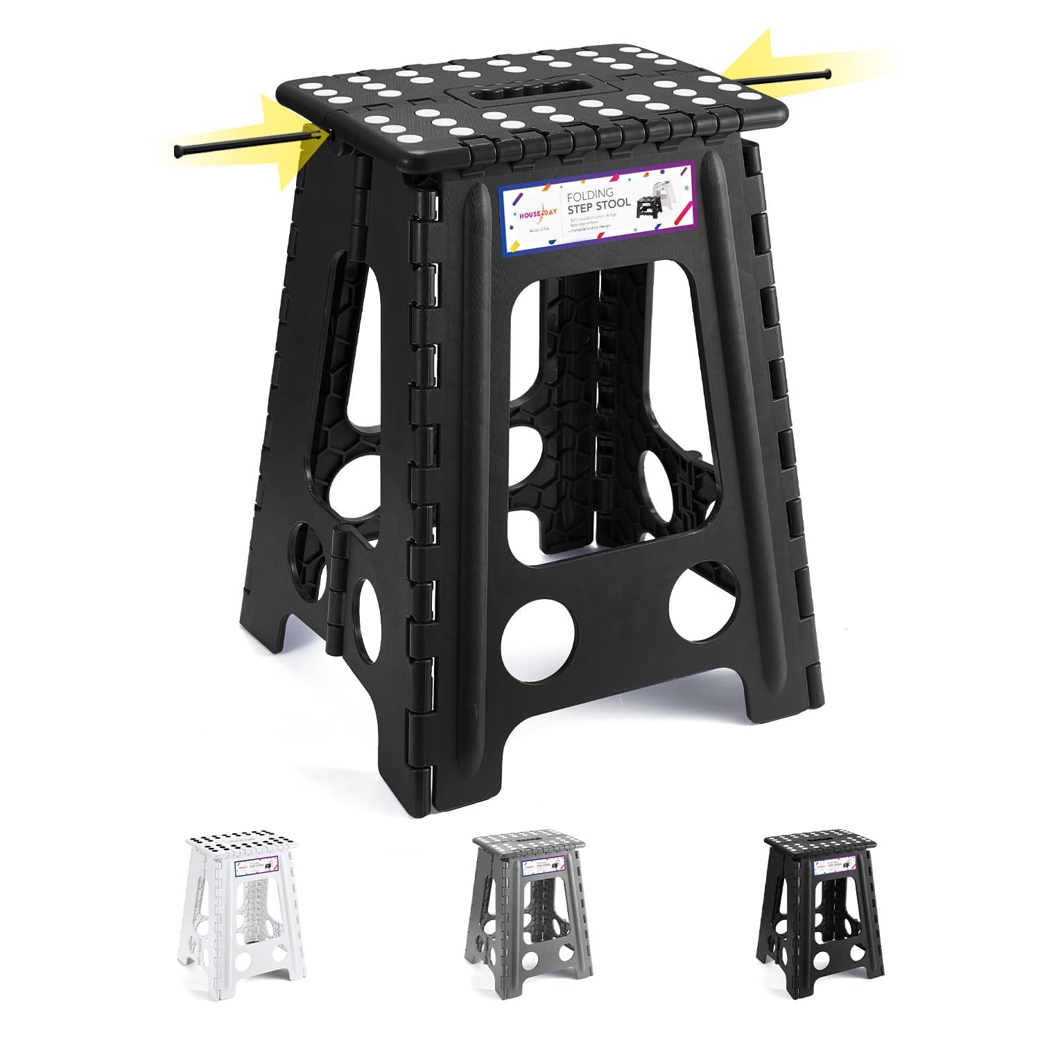 E-shop Schwarzer 40 cm multifunktionaler Kunststoff-Hocker für den Innenbereich. Ein Kunststoffhocker für Erwachsene, ein rutschfester Hocker geeignet