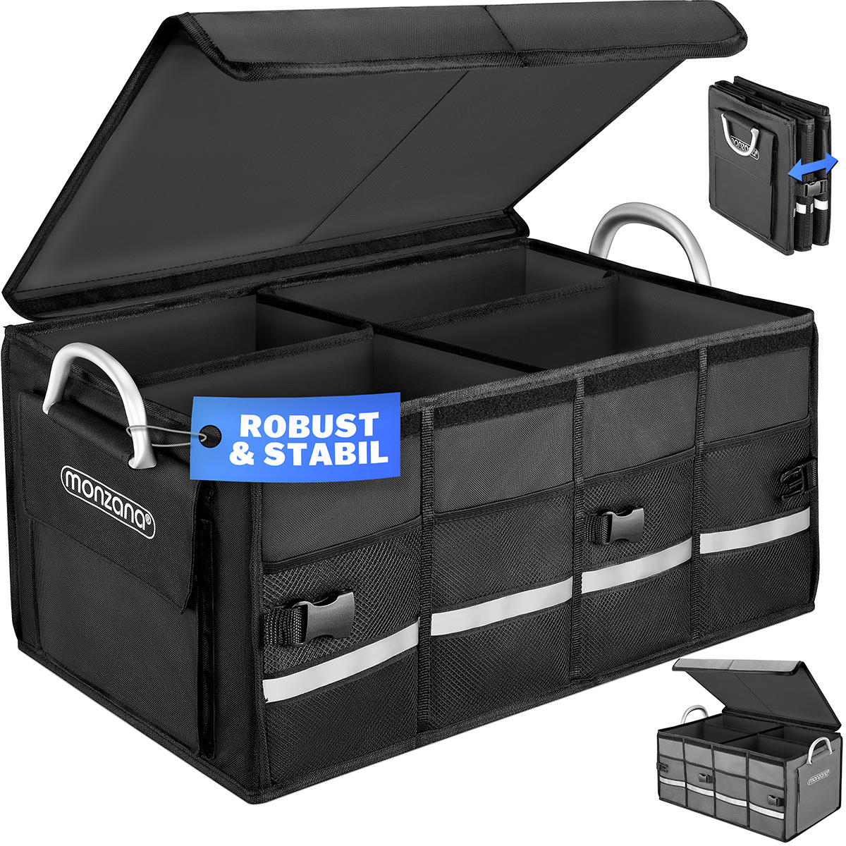 TEMU MONZANA簧 Borsa Bagagliaio Organizer 68L Impermeabile Divisori Pieghevole Pareti Rinforzate Antiscivolo Borsa Auto 60X35X30Cm
