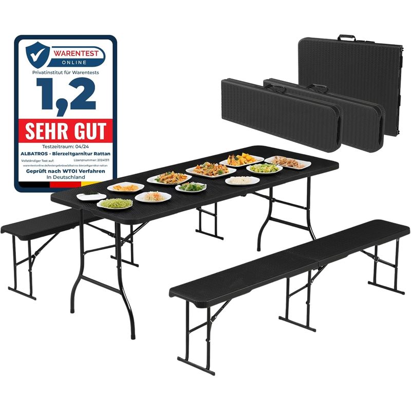 TEMU Rattan Beer Tent Set, Beer Table Set, Foldable And Capacity, Set Of 2 X Beer Bench And 1 X Beer Table For Up To 10 People, Beer Bench Set