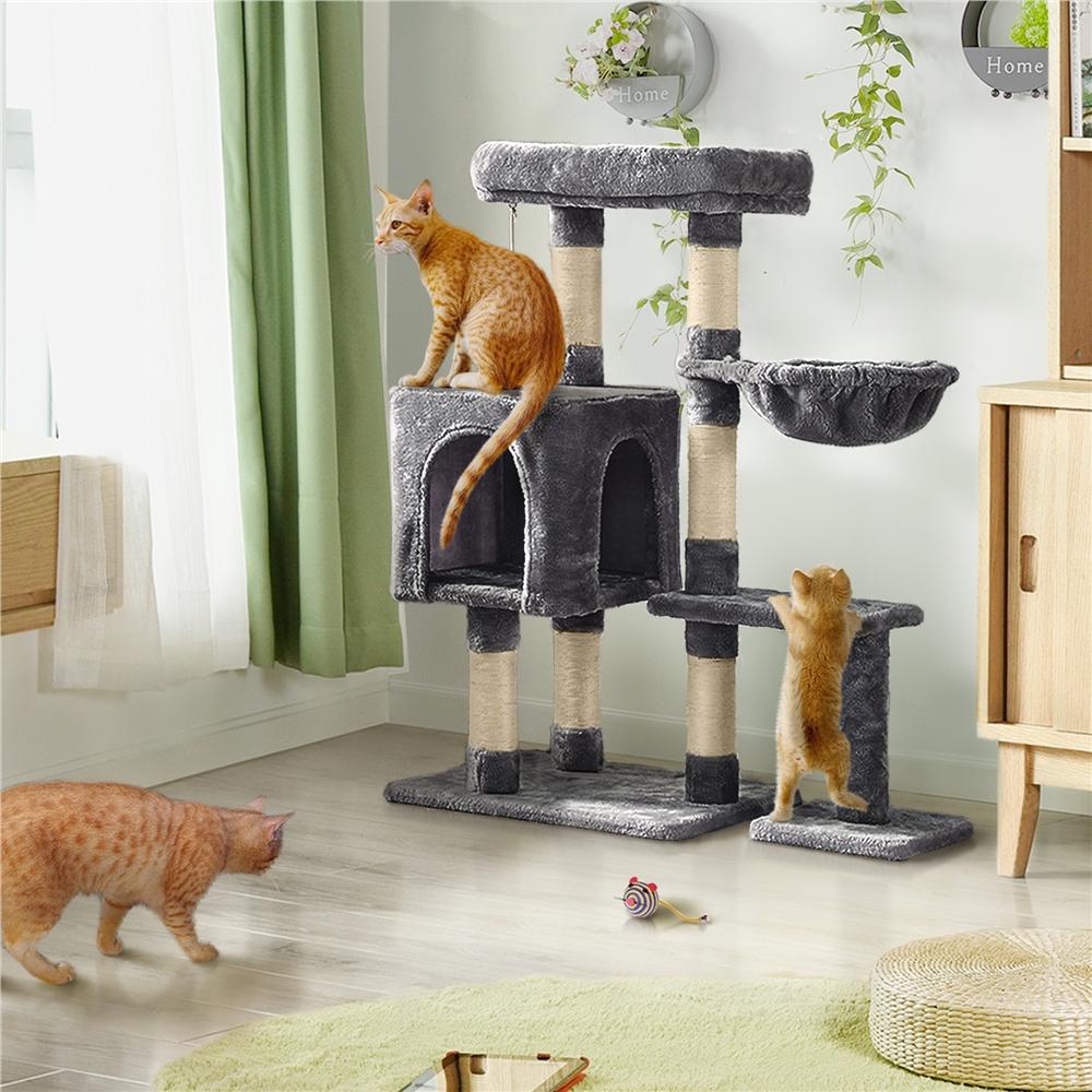 E-shop Costoffs Katzen Kratzbaum 96 cm Höhe 4-stufiger Katzenbaum mit Aussichtsplattform & Katzenhöhle & Liegemulde & Sisalstämme & Plüschball