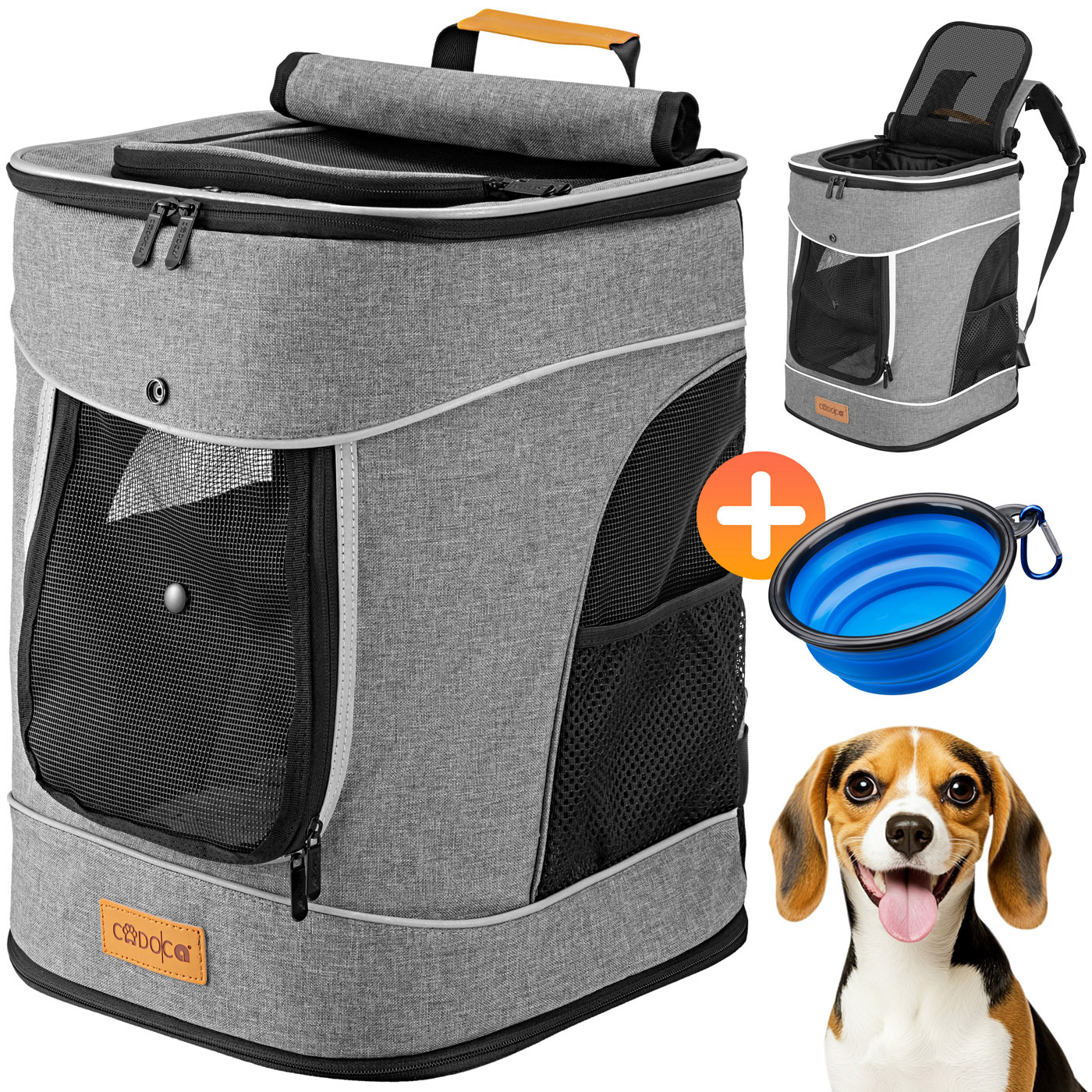 E-shop CADOCA® Haustierrucksack bis 12 kg verstellbare Gurte faltbar Kurzleine Haustier Tragetasche Hunderucksack Katzenrucksack Katze Hund Rucksack