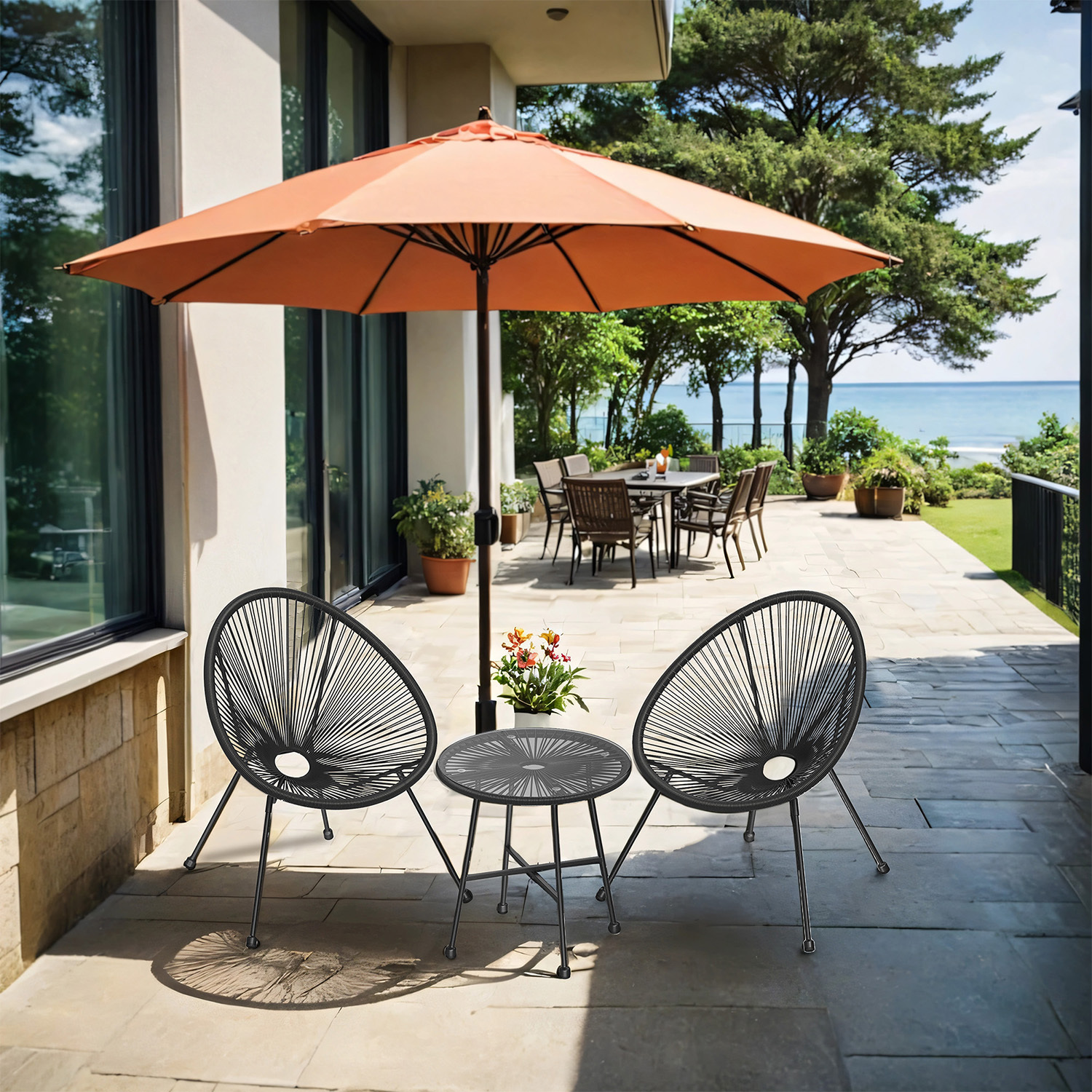 TEMU Outdoor Patio Furniture, Balcony Furniture 3pcs Set, Garden Furniture Set, 2 Chairs, Terrace Furniture, Glass Tabletop, Indoor And Outdoor Use,
