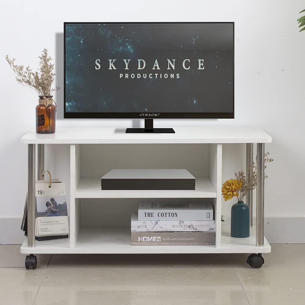 TEMU BAKAJI Carrello Porta Tv con 4 ruote Mobile orizzontale per Legno white Carrello Tavolino 80 x 40 cm Moderno di Design Arredamento con Ripiani