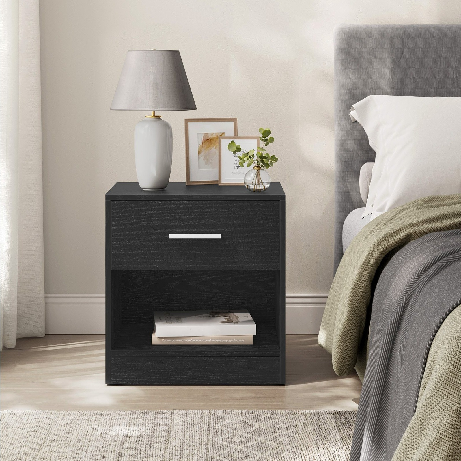 E-shop Nachttisch, Beistelltisch, 28 x 39 x 41 cm, mit Schublade, Griff, offenes Fach, Couchtisch, für Schlafzimmer, Wohnzimmer,