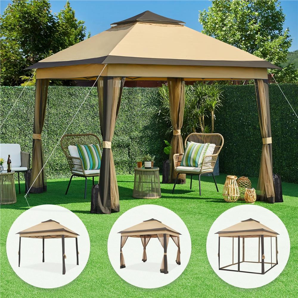 E-shop Costoffs Höhenverstellbar Pavillon Pop Up Faltpavillon Gartenpavillon mit Doppeldach Partyzelt inkl.Tragetasche und 4 Moskitonetz Seitenteilen