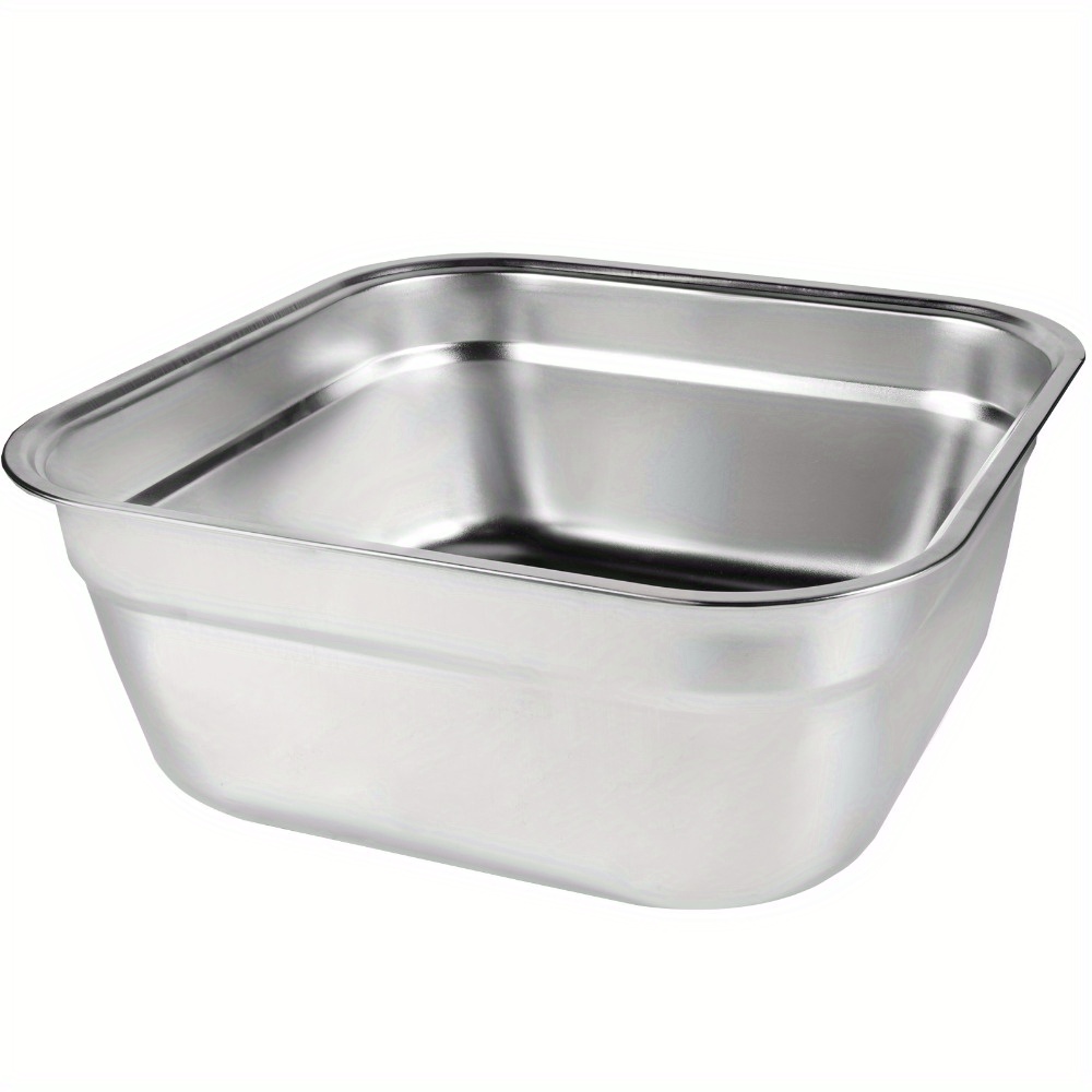 TEMU 10 Litre Washing Up Bowl Stainless Steel Large Square Kitchen Container Versatile Sink Washing Basin Mixing Bowl, Rust Resistant Farmhouse Style