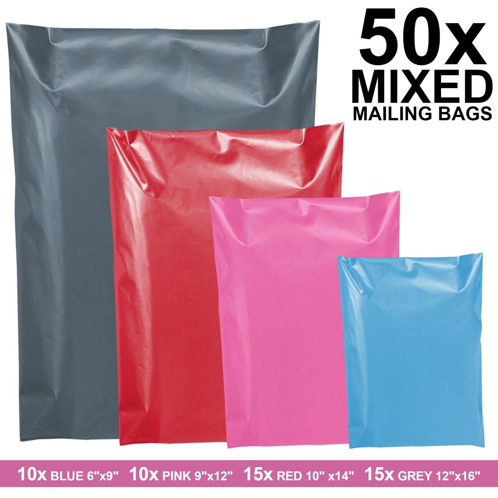 50x mailing bags assorted sizes parcel bags self seal postage bags for clothes strong sealable plastic envelopes ideal for large to small postal packing shipping posting