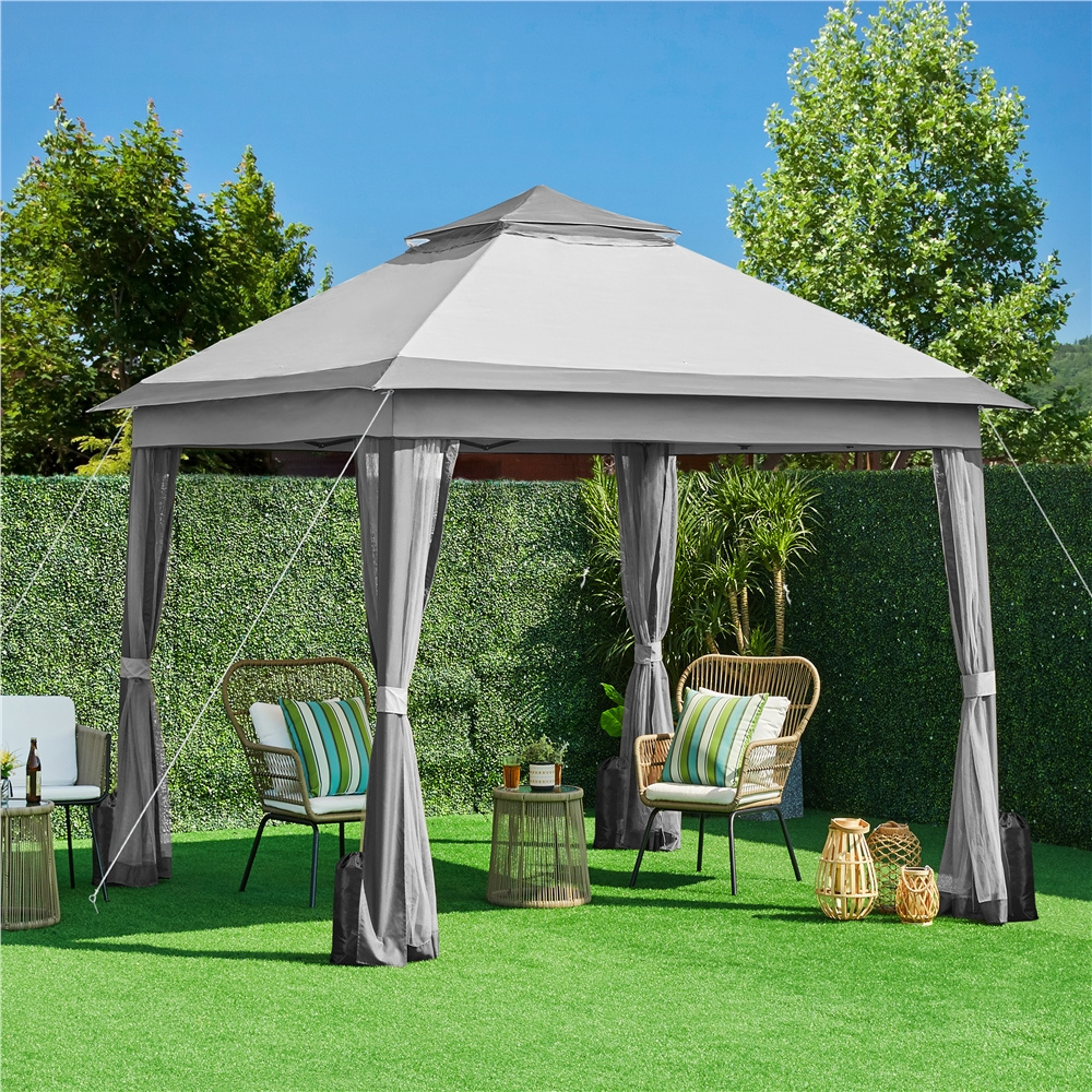 Image of Costoffs Height-adjustable Stable Pop Up Folding Garden With Double Roof Party Tent . Carrying Bag And 4 Net Side Panels, Mesh , Adjustable , Ideal For Weddings And Festivals