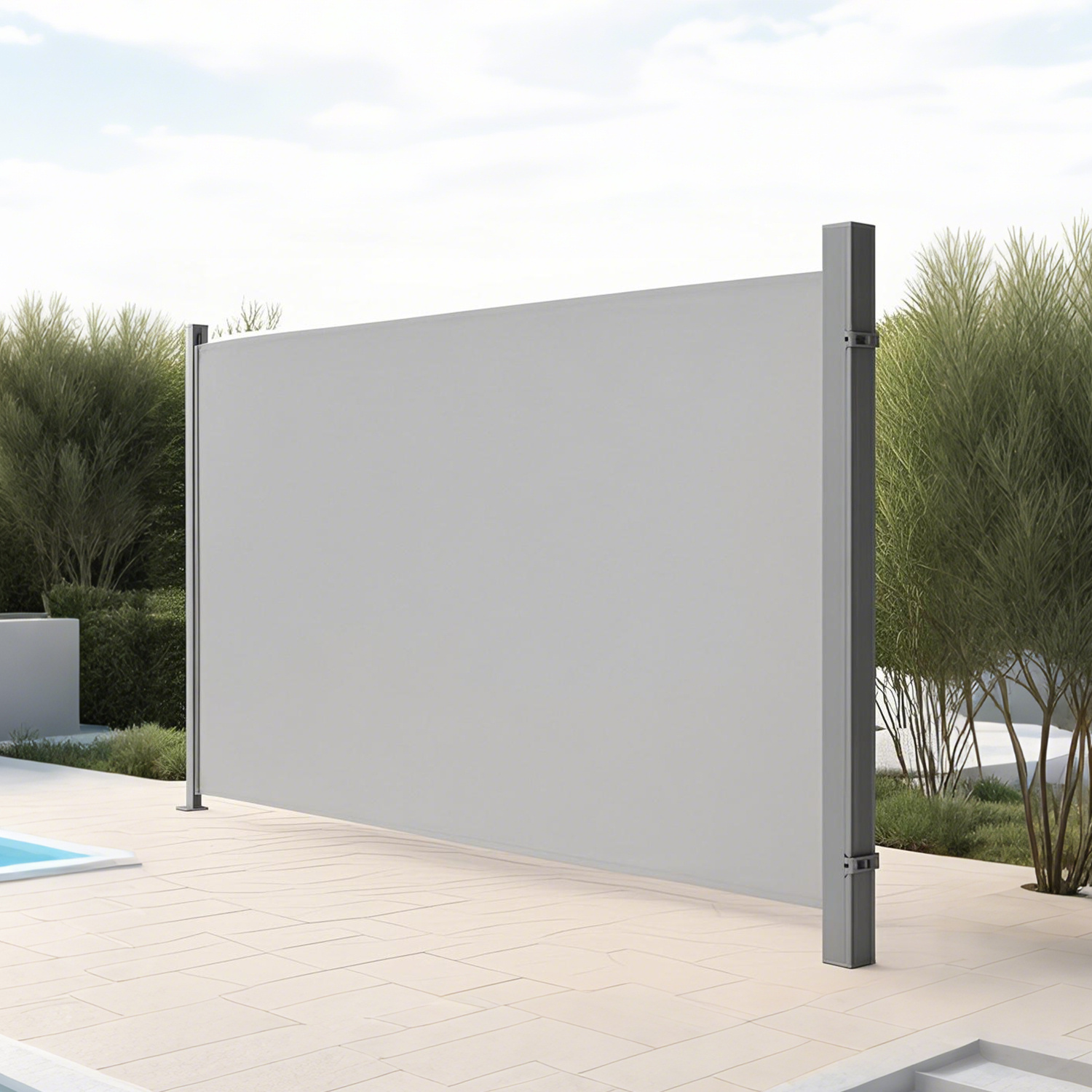Side Awning With Steel Box, Retractable, 200 X 400 Cm, Privacy Screen, Sun Protection, Opaque, Side Roller Shutter, For Balcony, Terrace, Garden