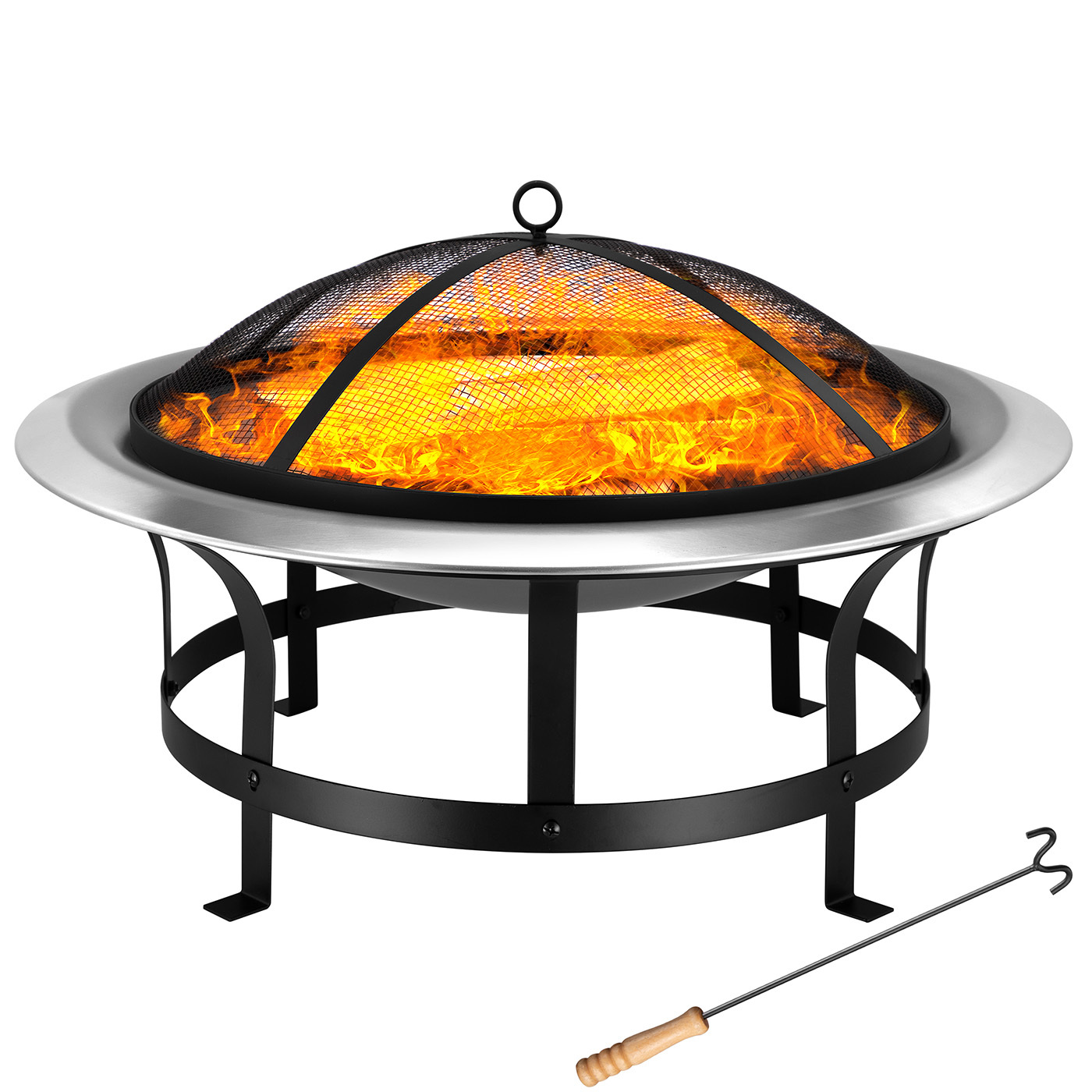 Fire Bowl For The Garden 75cm With Fire Tongs Fire Basket Stainless Steel Chimney Patio Heater Outdoor Fire Pit Grill Terrace Oven