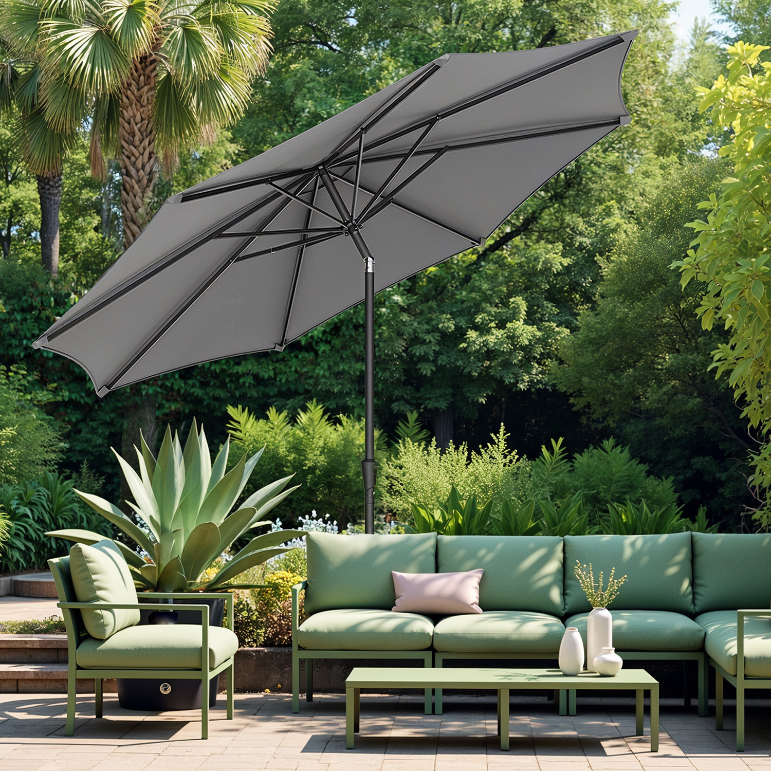 E-shop Sonnenschirm 340 cm, Gartenschirm mit Kurbel zum Öffnen/Schließen ,Strandschirm ohne Ständer,UPF 50+, beidseitig um 30° knickbar, Sonnenschutz,