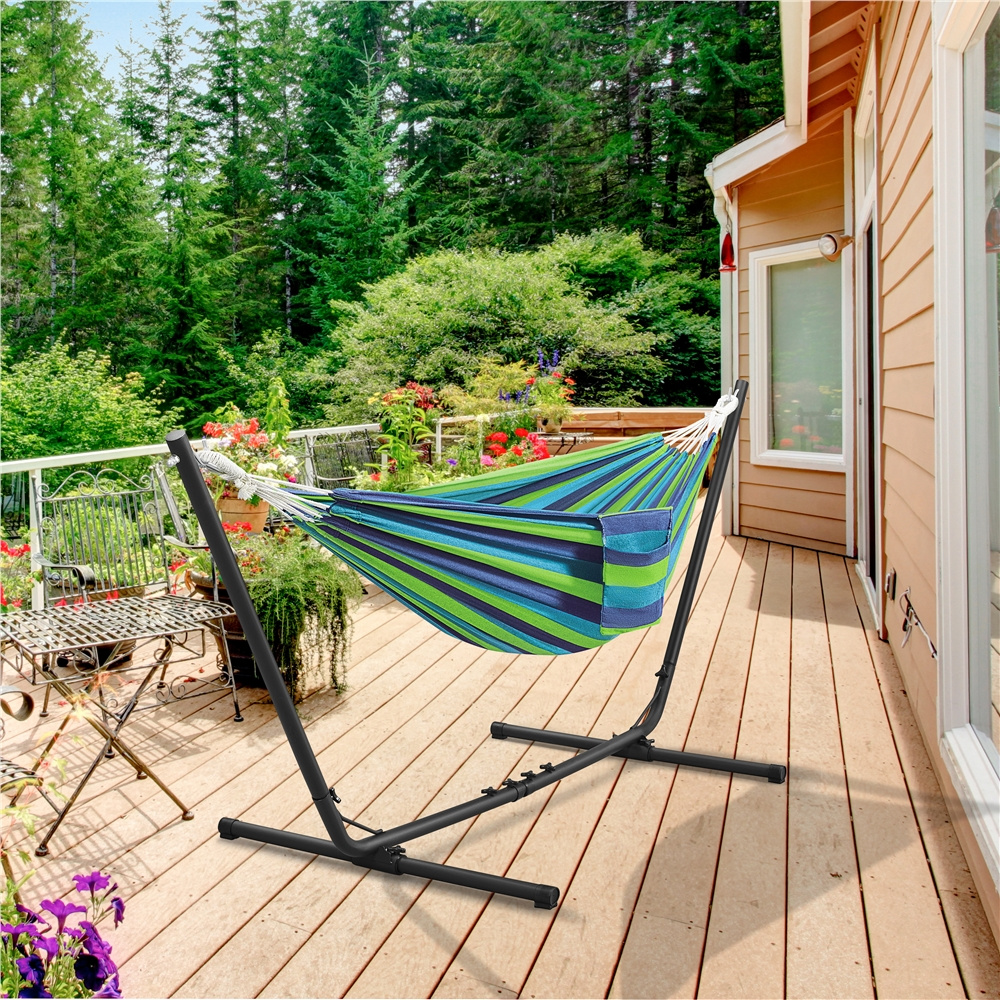 Image of Adjustable Hammock With Metal Stand For 2-3 People Hanging Chair Fabric Hammock Hanging Bed With Carrying Bag, For Travel Balcony Yard