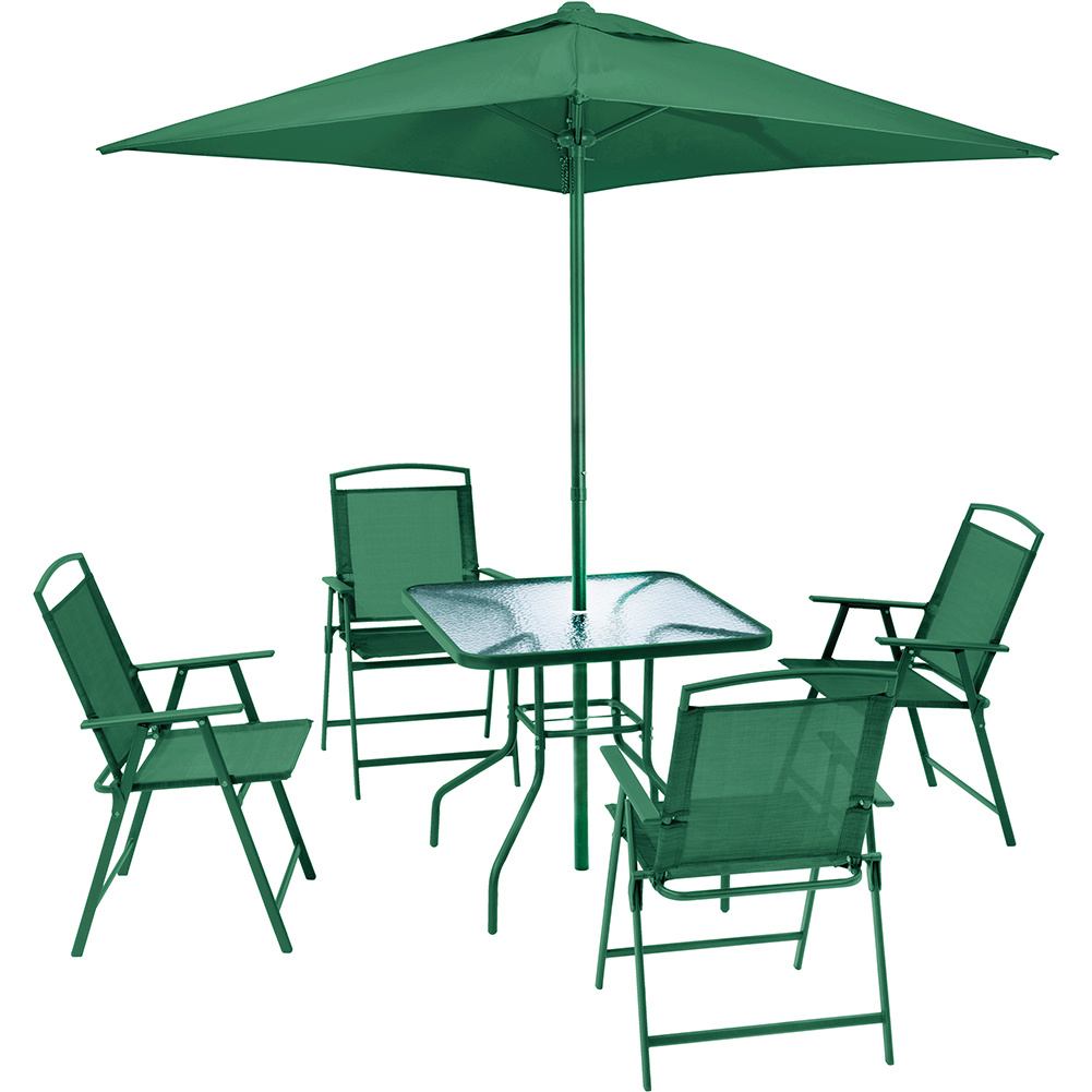 Image of Shally Dogan 6-piece Garden Dining Set With Umbrella, 4 Folding Chairs And With Tempered Glass Top, Uv Resistant, Outdoor Furniture, Patio, Terrace
