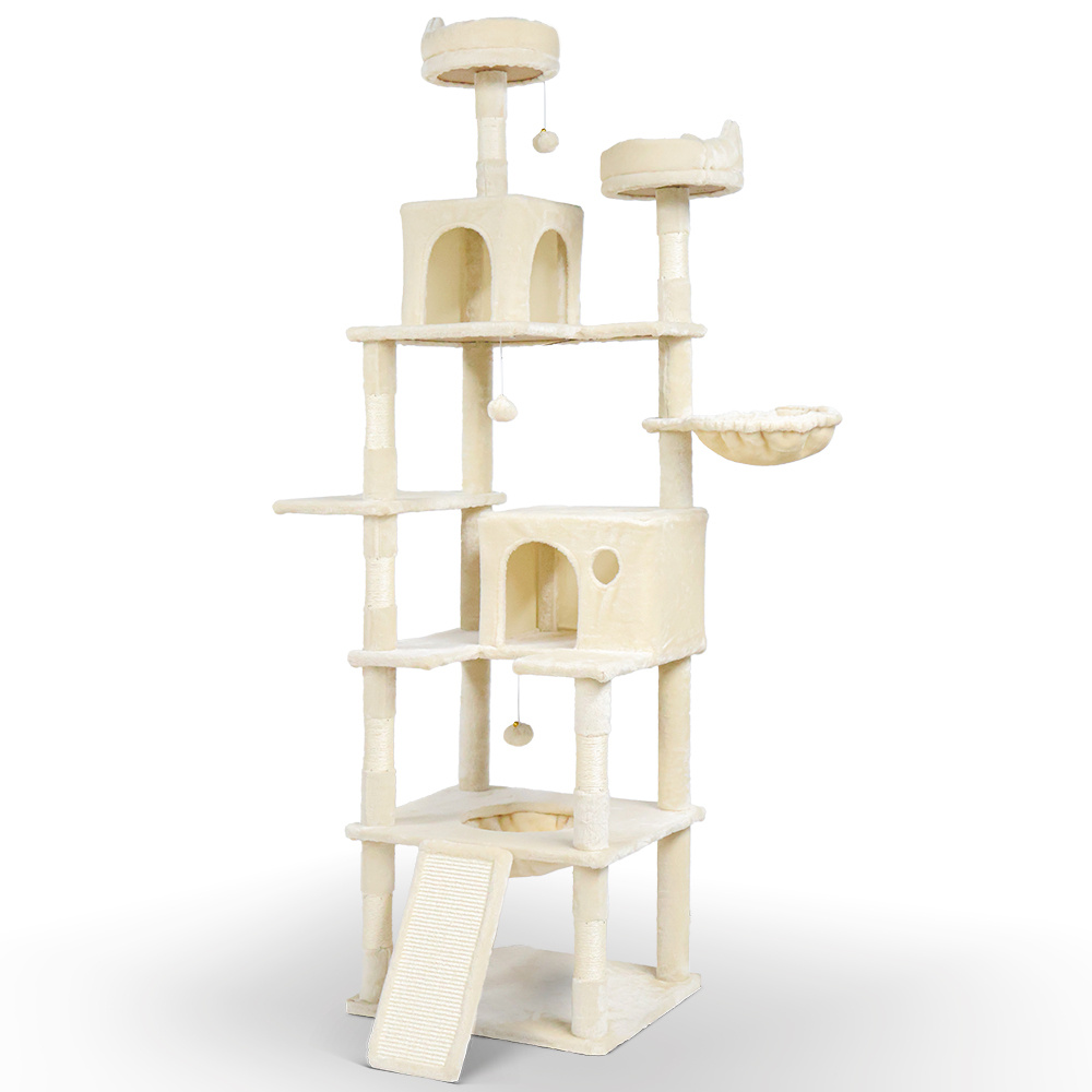 Giant Multi-level Cat Tree With Scratching Post 3 Platforms And 2 Nooks Ideal For Active And Cats Height 215 Cm